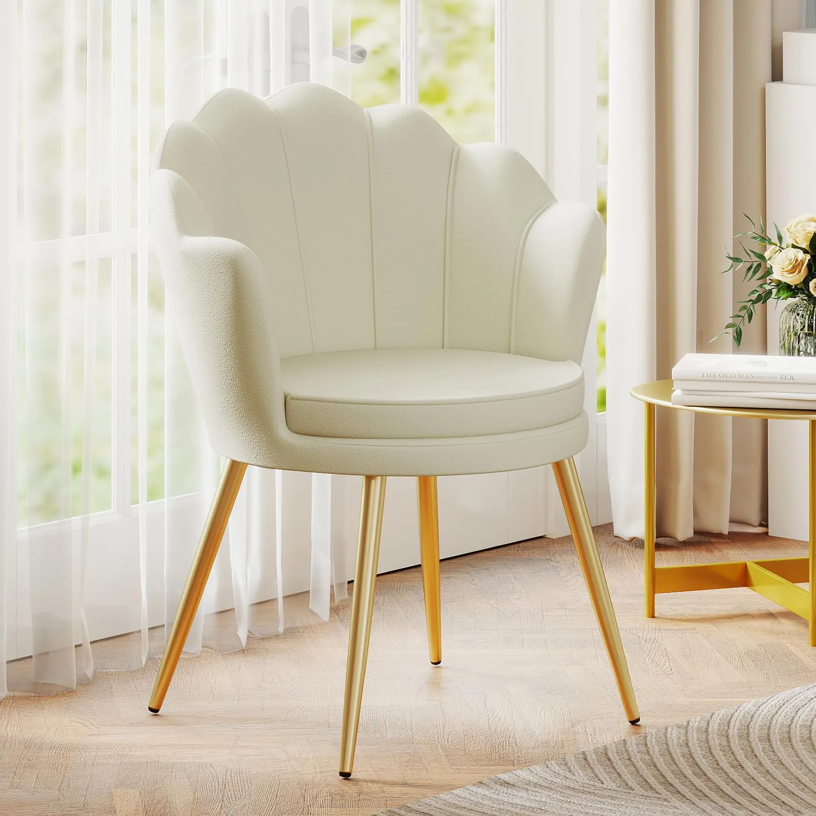 Ckaff Poltrona Conchiglia in Velluto con Gambe in Oro, Beige - immagine 8