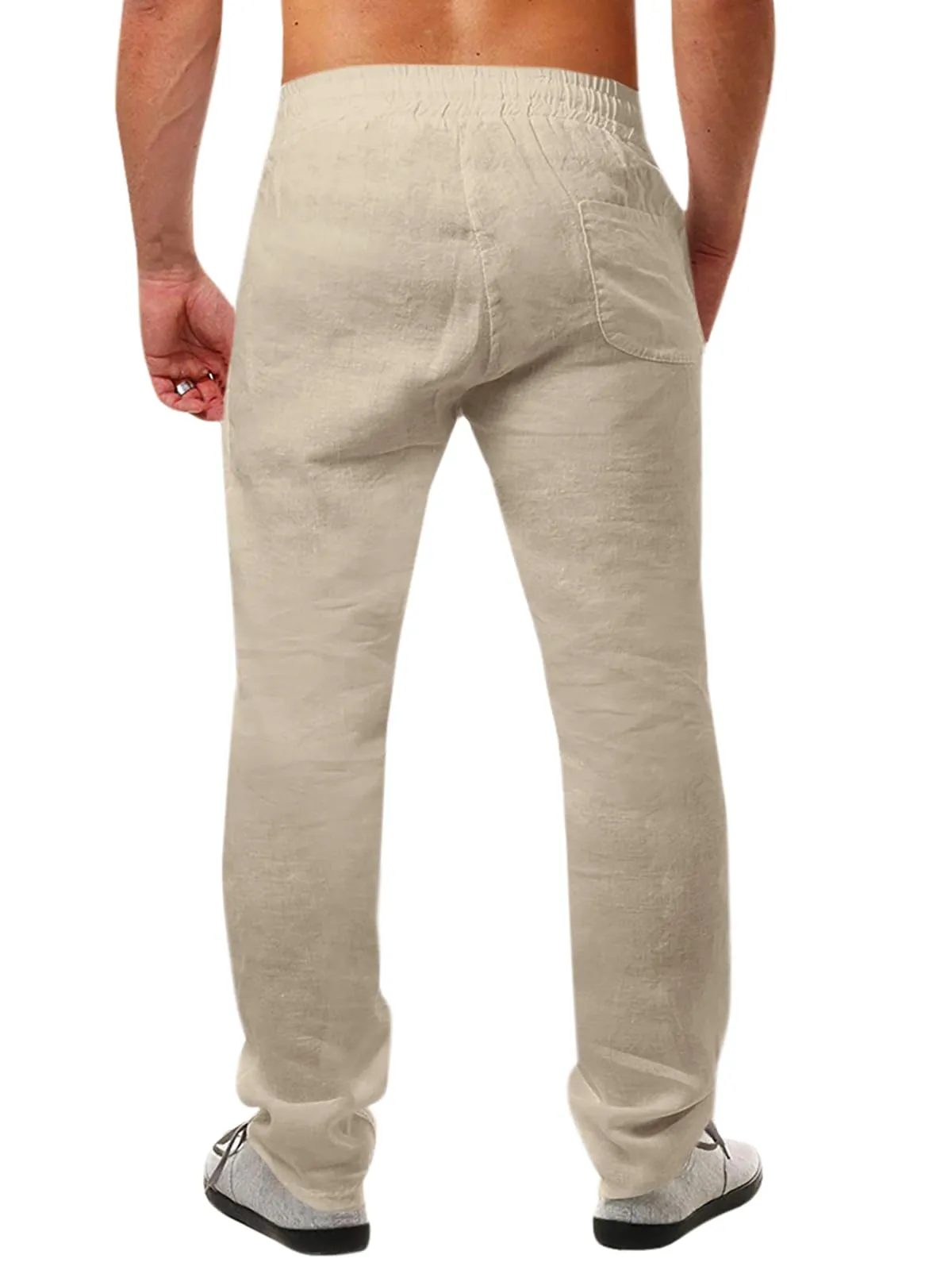 Runcati Pantaloni da uomo in lino e cotone, tinta unita, larghi con coulisse, arancione, XXL - immagine 2