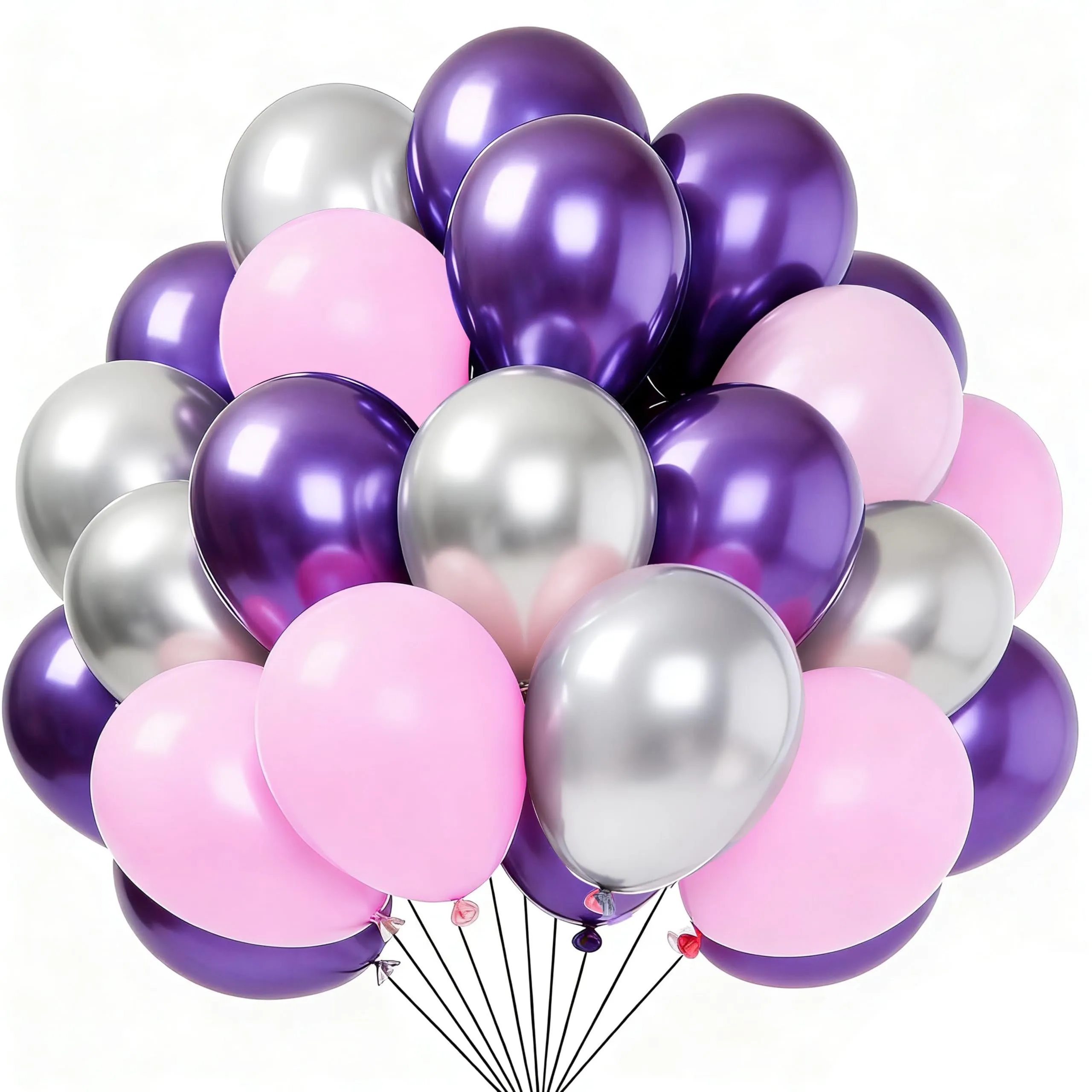 YEHNDA Palloncini Rosa, Lilla Metallizzato e Argento Metallizzato, Set da 60 pezzi da 30 cm - immagine 1