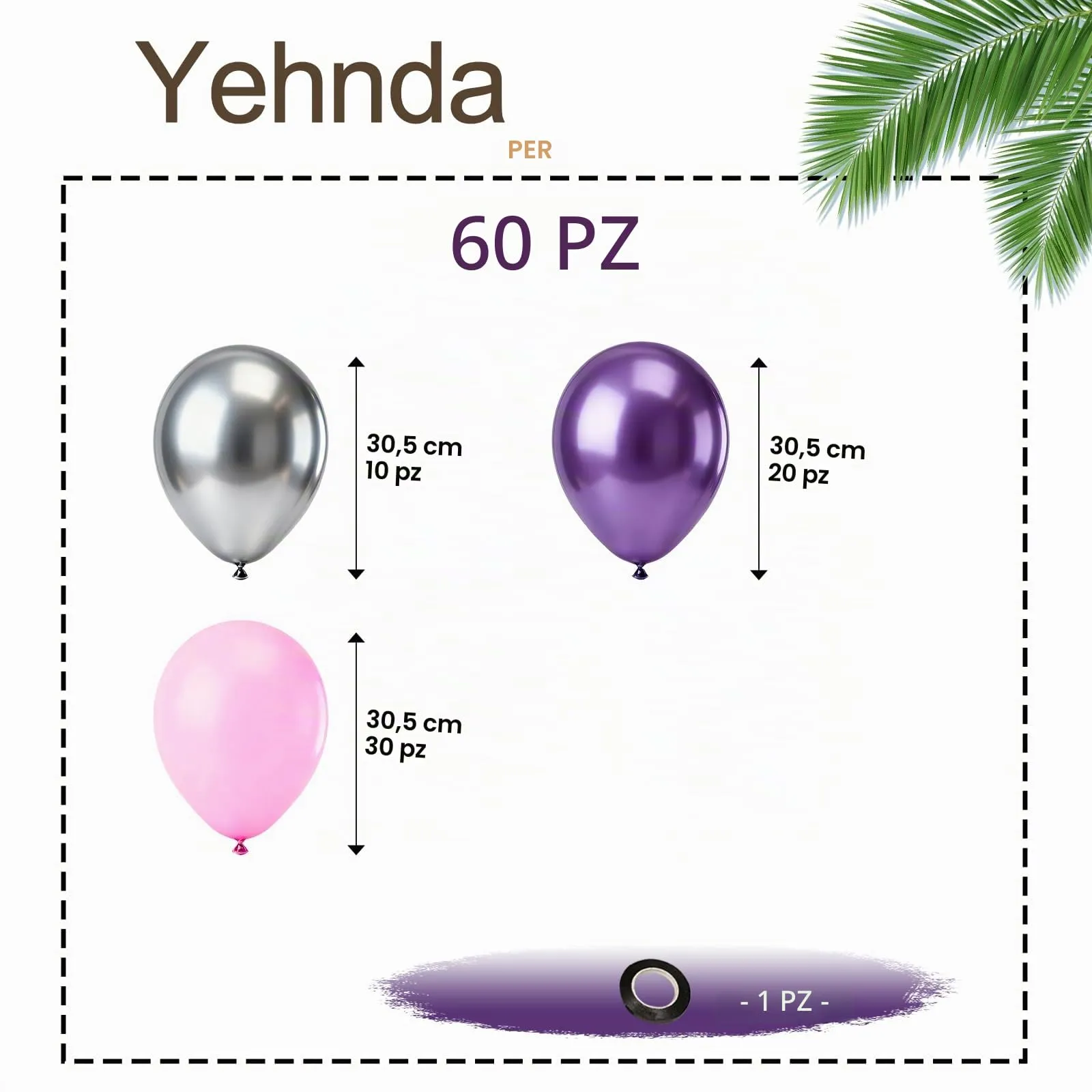 YEHNDA Palloncini Rosa, Lilla Metallizzato e Argento Metallizzato, Set da 60 pezzi da 30 cm - immagine 2