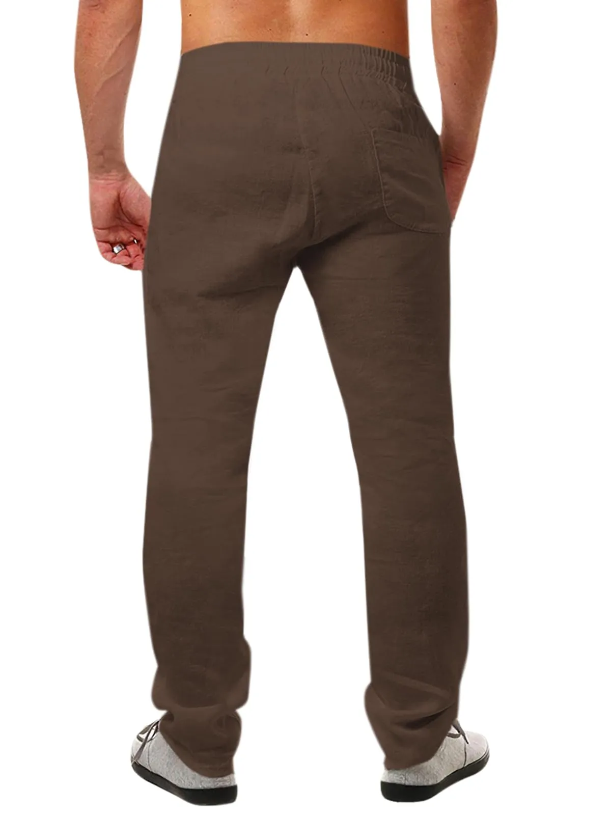 Runcati Pantaloni da uomo in lino e cotone, vestibilità ampia con coulisse, marrone, L - immagine 2