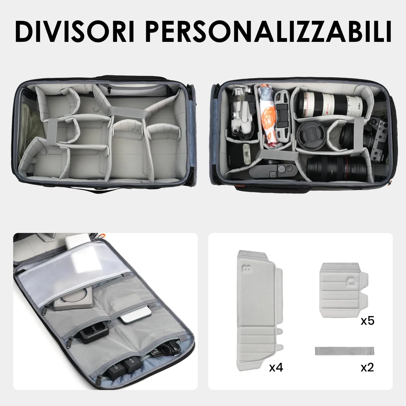 TARION Inserto Borsa Fotografica per Zaino Reflex e Obiettivi, L - immagine 2