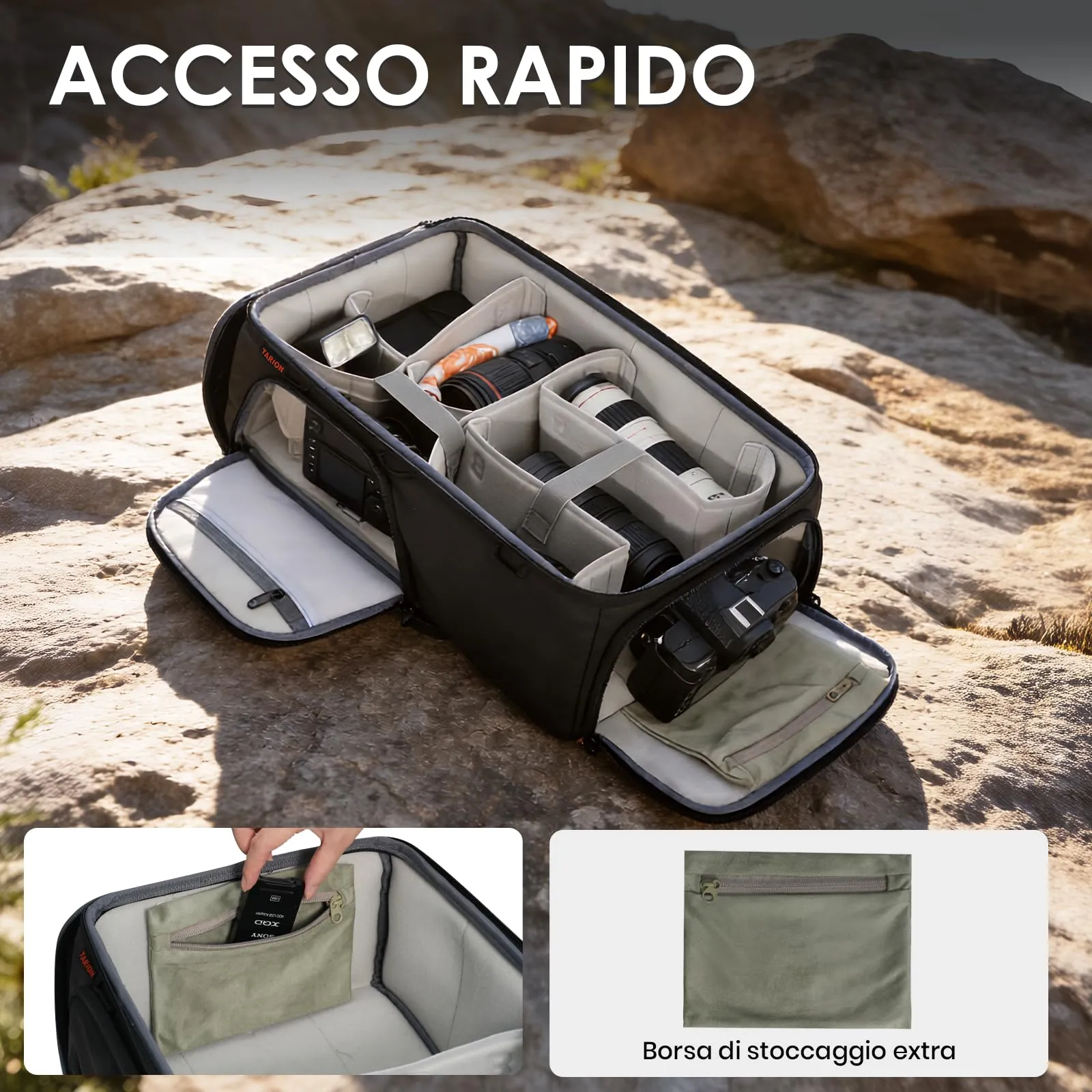 TARION Inserto Borsa Fotografica per Zaino Reflex e Obiettivi, L - immagine 3