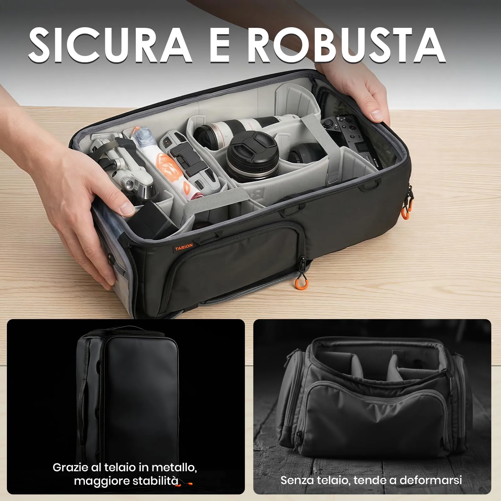 TARION Inserto Borsa Fotografica per Zaino Reflex e Obiettivi, L - immagine 4
