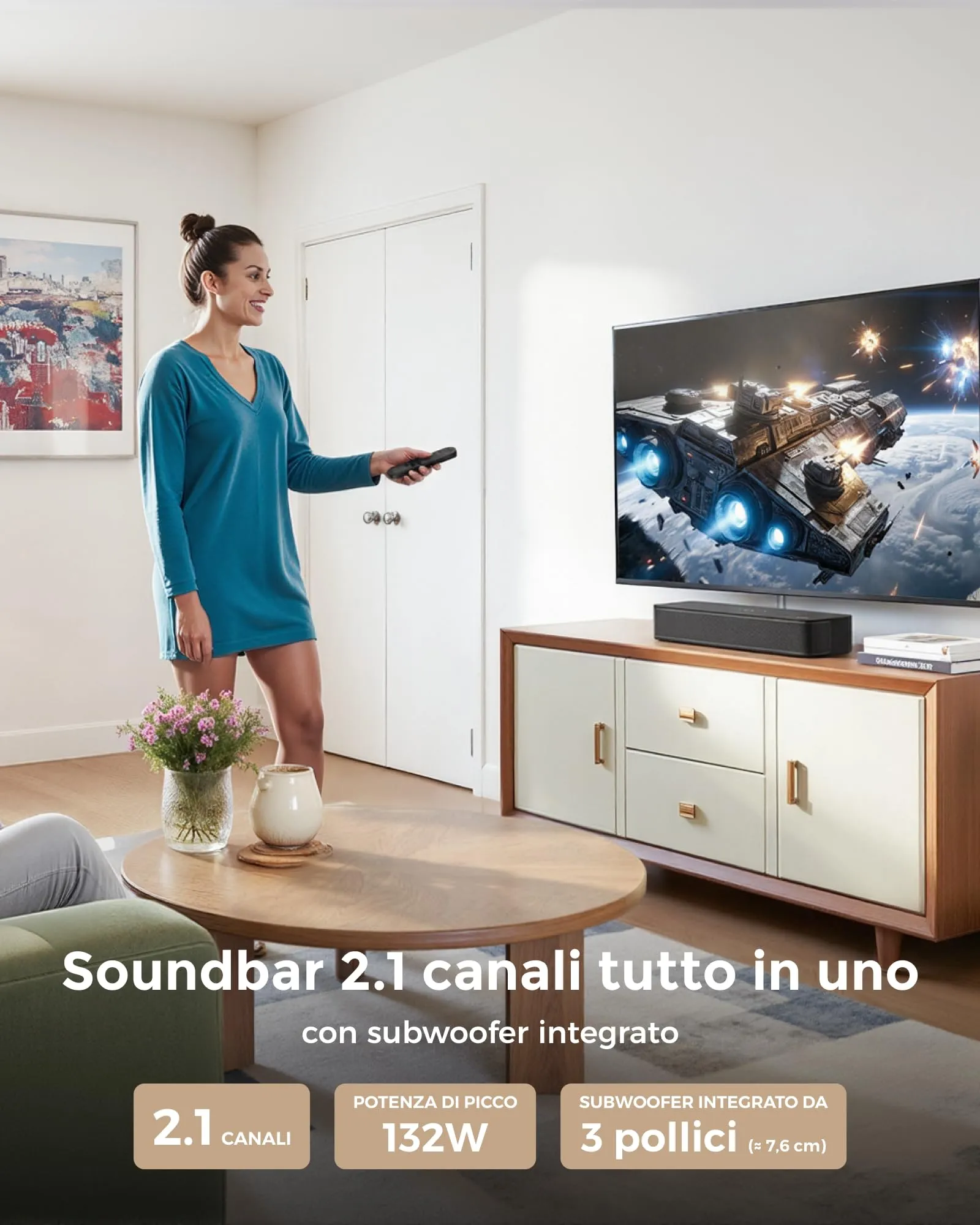 ULTIMEA Soundbar 2.1 canali con subwoofer integrato, Poseidon M20 Pro - immagine 2