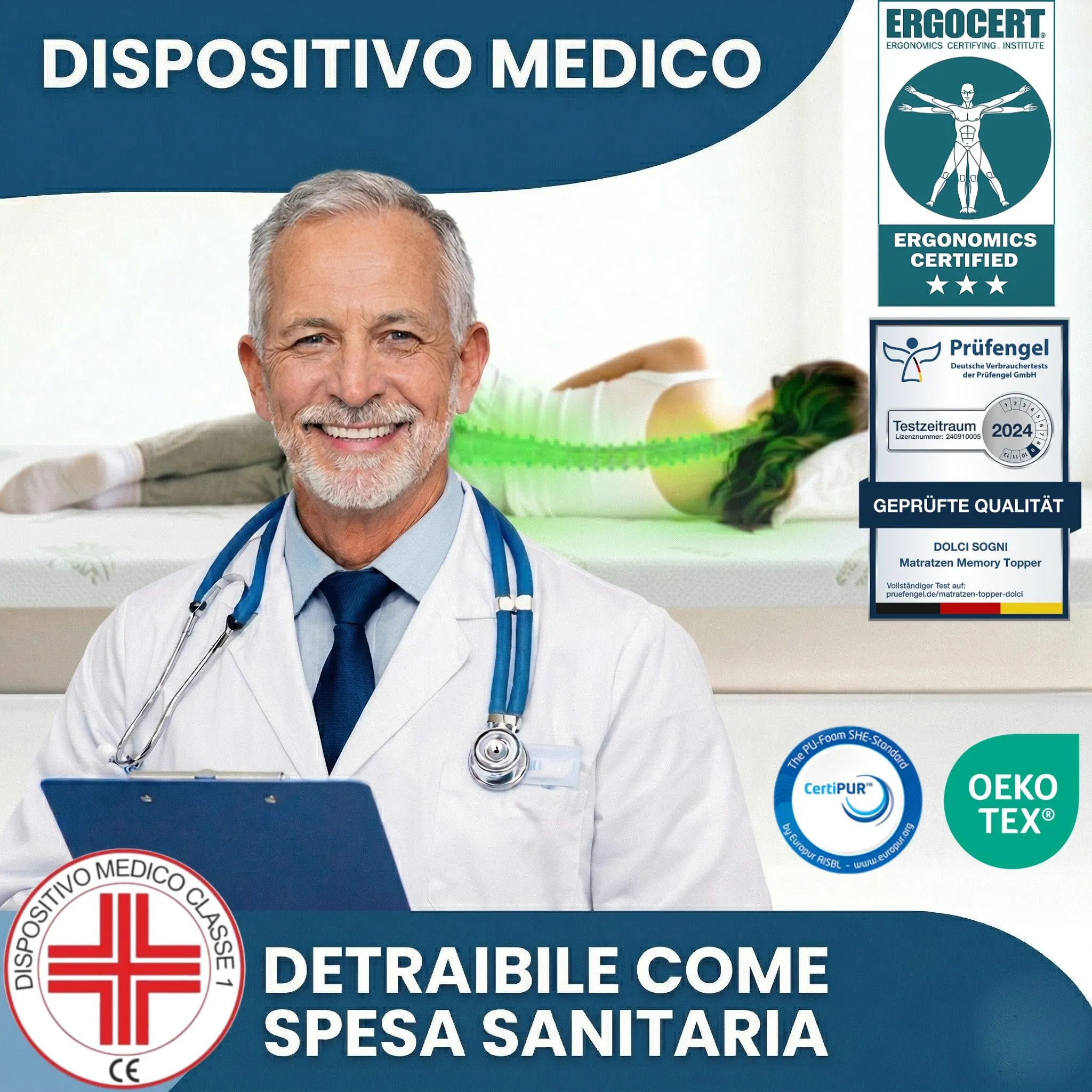 Dolci Sogni Topper Singolo 100x190 Memory Foam, Spessore 5 cm, Aloe Vera e Sfoderabile, Made in Italy - immagine 2