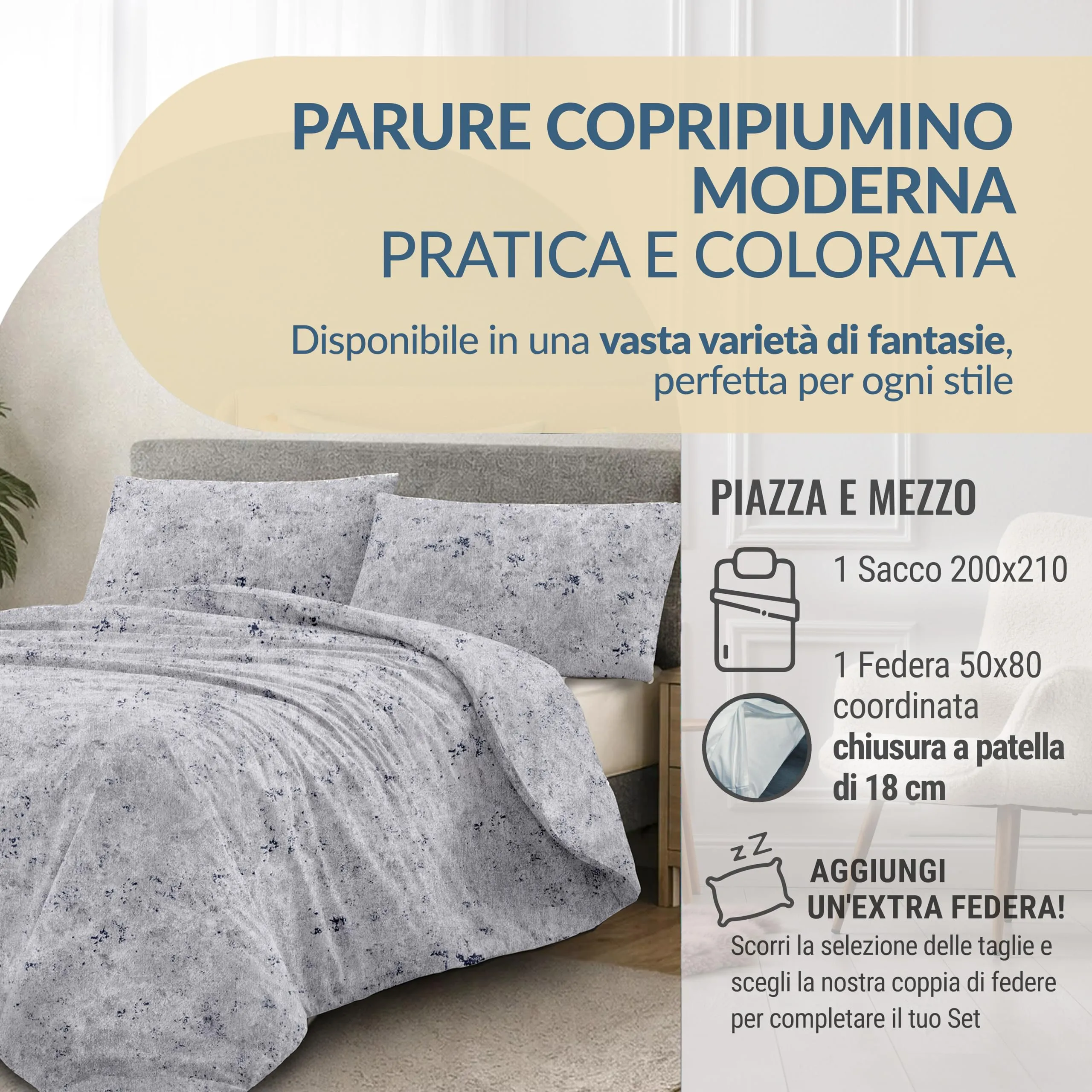 Dorian Home Copripiumino Una Piazza e Mezza in Cotone 200x210 cm con Federa - immagine 2