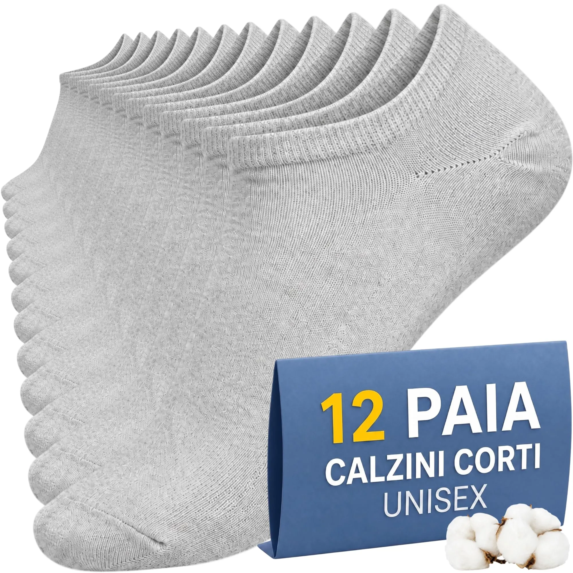 PS PROUTHS Calzini Corti Bassi Fantasmini in Cotone Unisex, 12 Paia, 35-40, Grigio - immagine 1