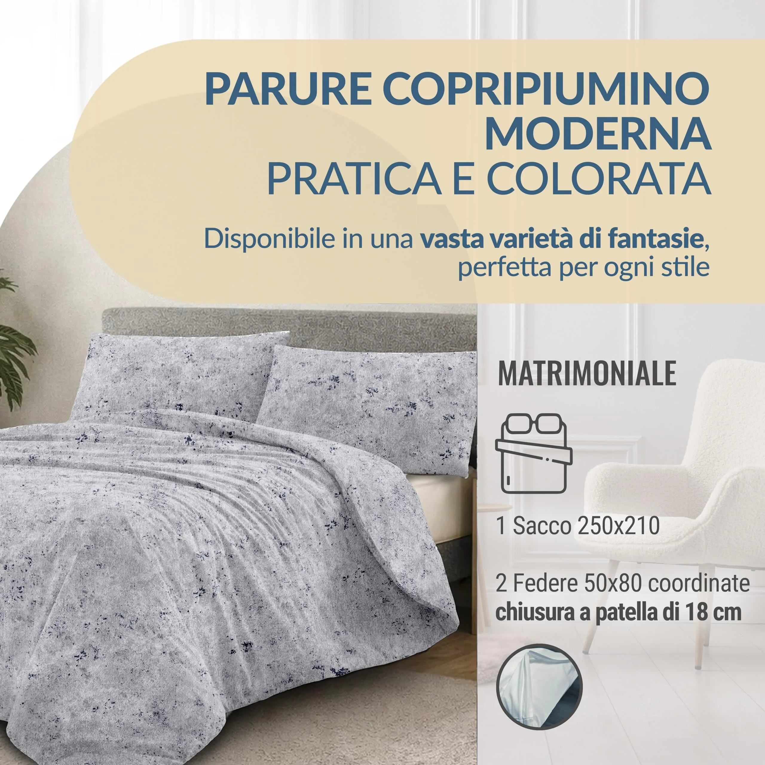 Dorian Home Copripiumino Matrimoniale in Cotone 250x210 cm con 2 Federe - immagine 2
