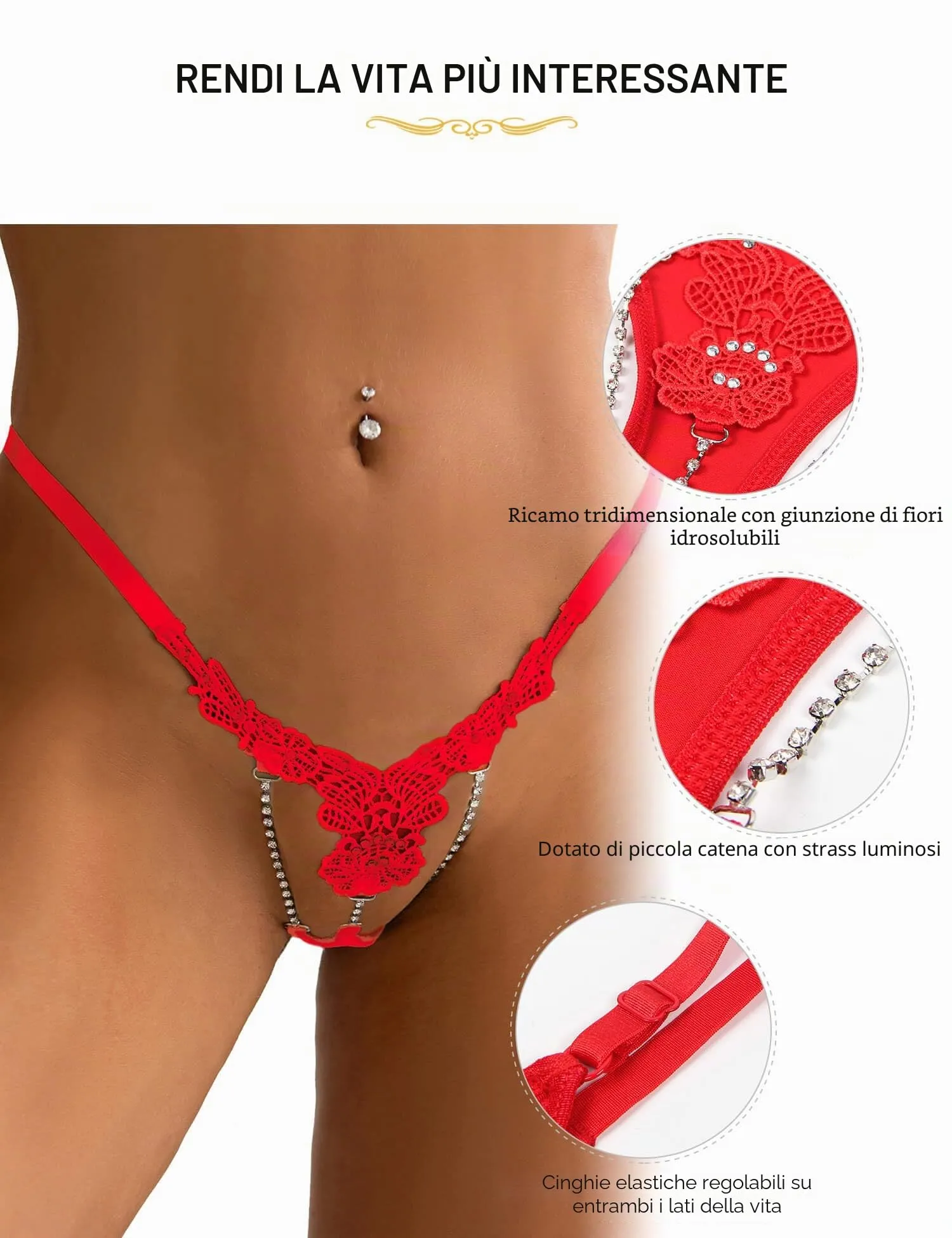 comeondear G-String Vita Bassa Donna Mutandine Perizoma Nero+Rosso, M - immagine 5