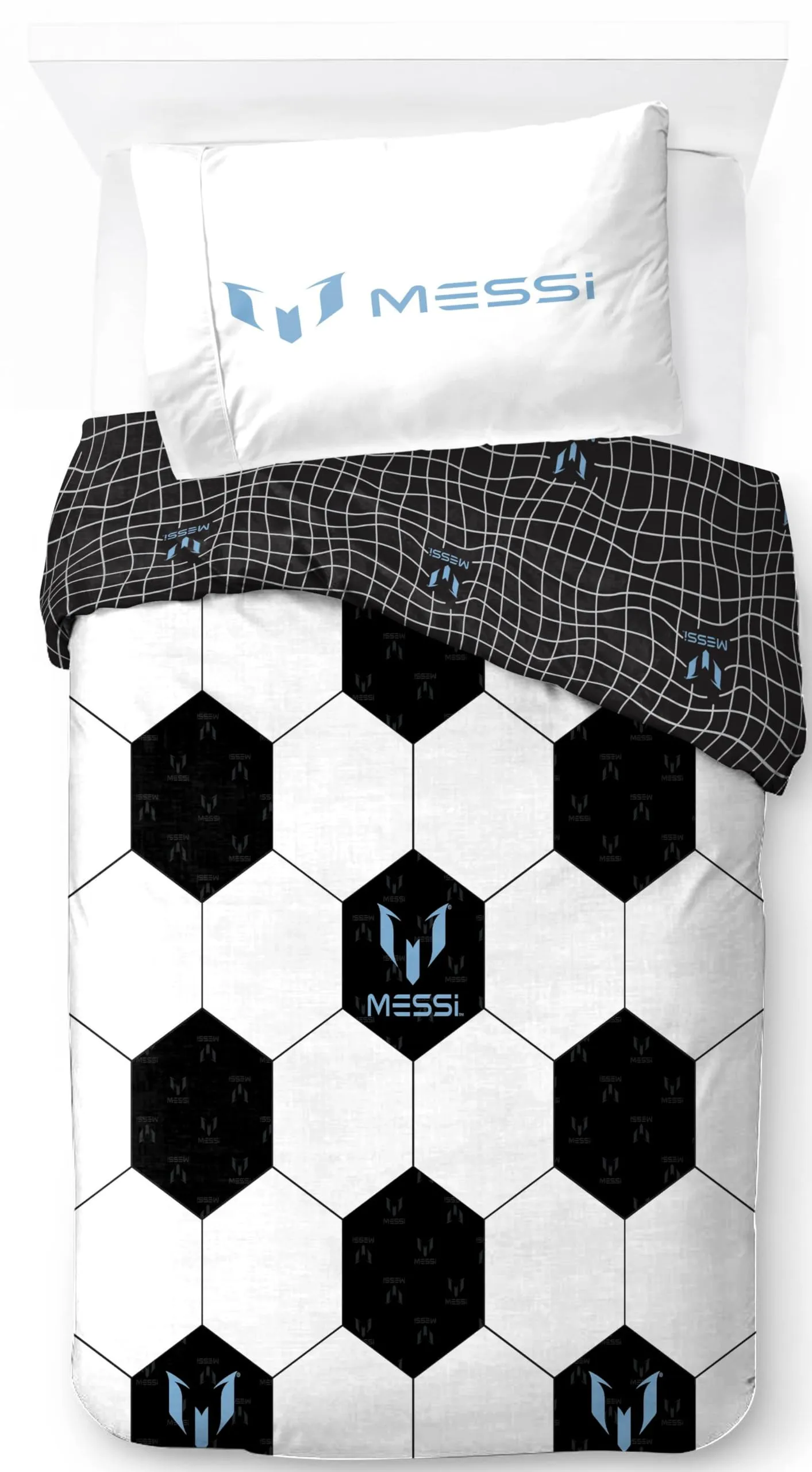 Jay Franco Messi Football Set di Biancheria da Letto per Letto Singolo, Copripiumino e Federa, Bianco, 2 Pezzi - immagine 1