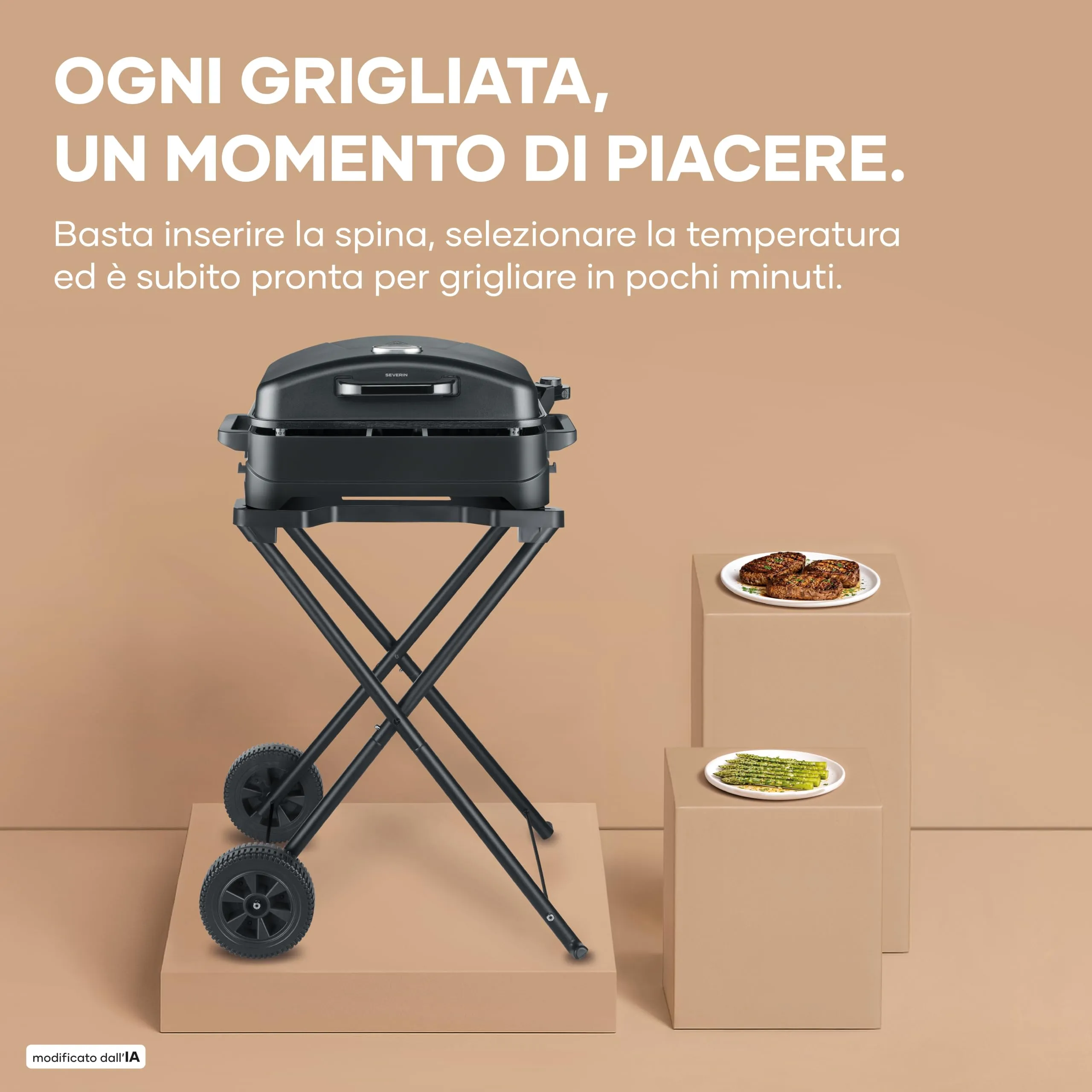 Severin Barbecue Elettrico PG 8598, 2300W, con Supporto e Coperchio, Nero - immagine 4