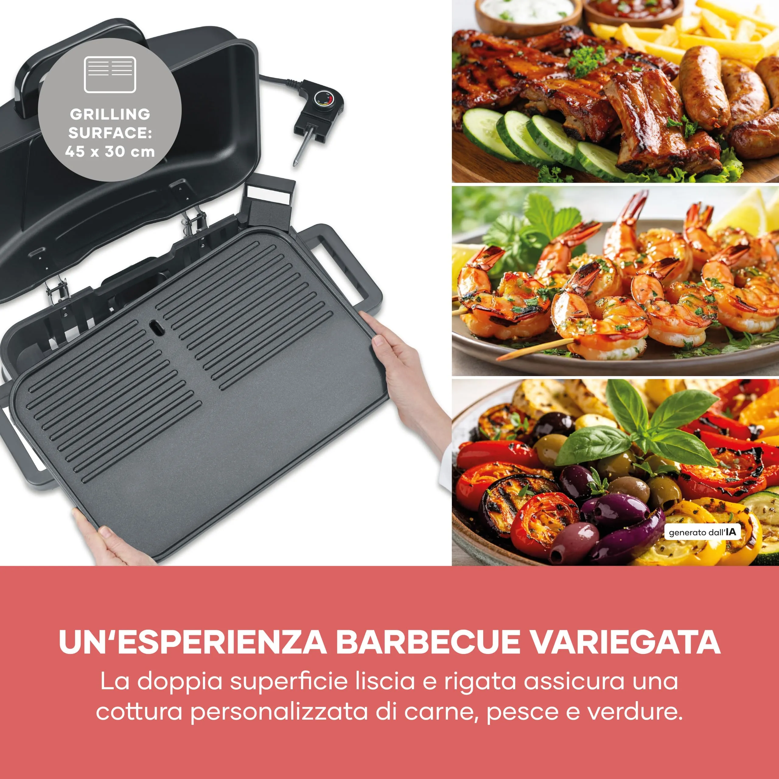 Severin Barbecue Elettrico PG 8598, 2300W, con Supporto e Coperchio, Nero - immagine 5