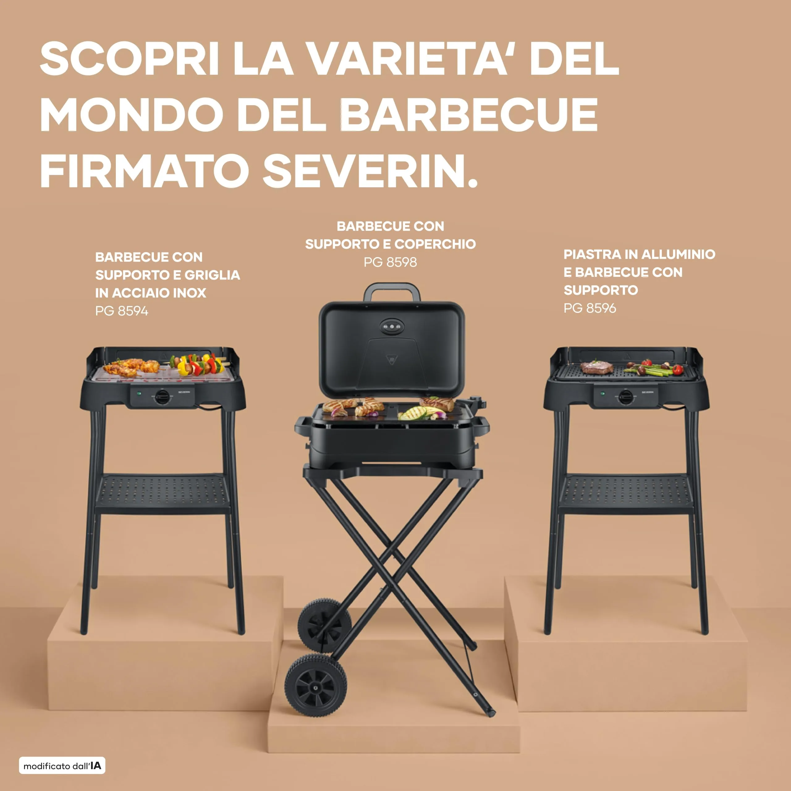 Severin Barbecue Elettrico PG 8598, 2300W, con Supporto e Coperchio, Nero - immagine 8