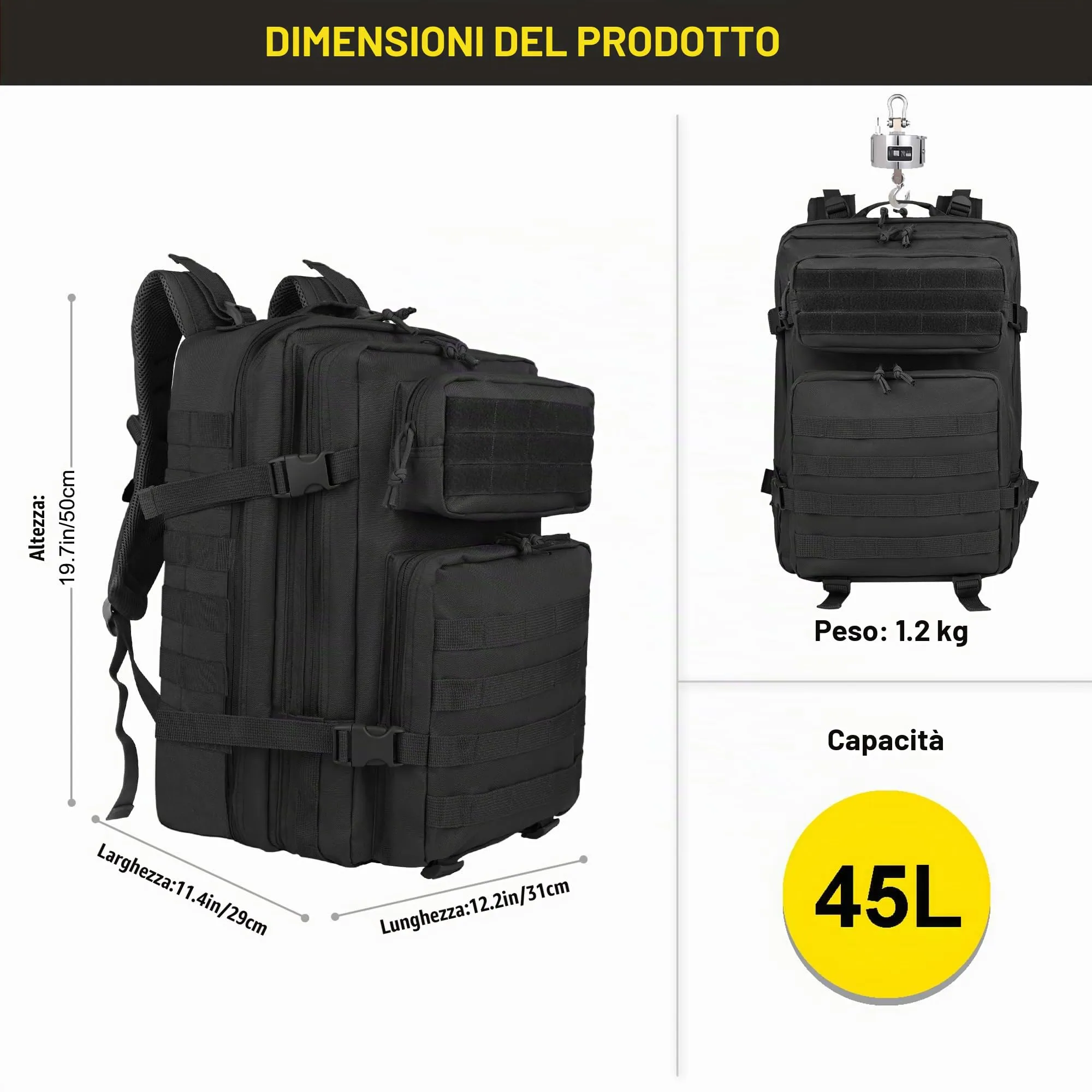 Zavothy Zaino Tattico Militare 45L con Sistema Molle, 23 x 25 x 45 cm - immagine 2