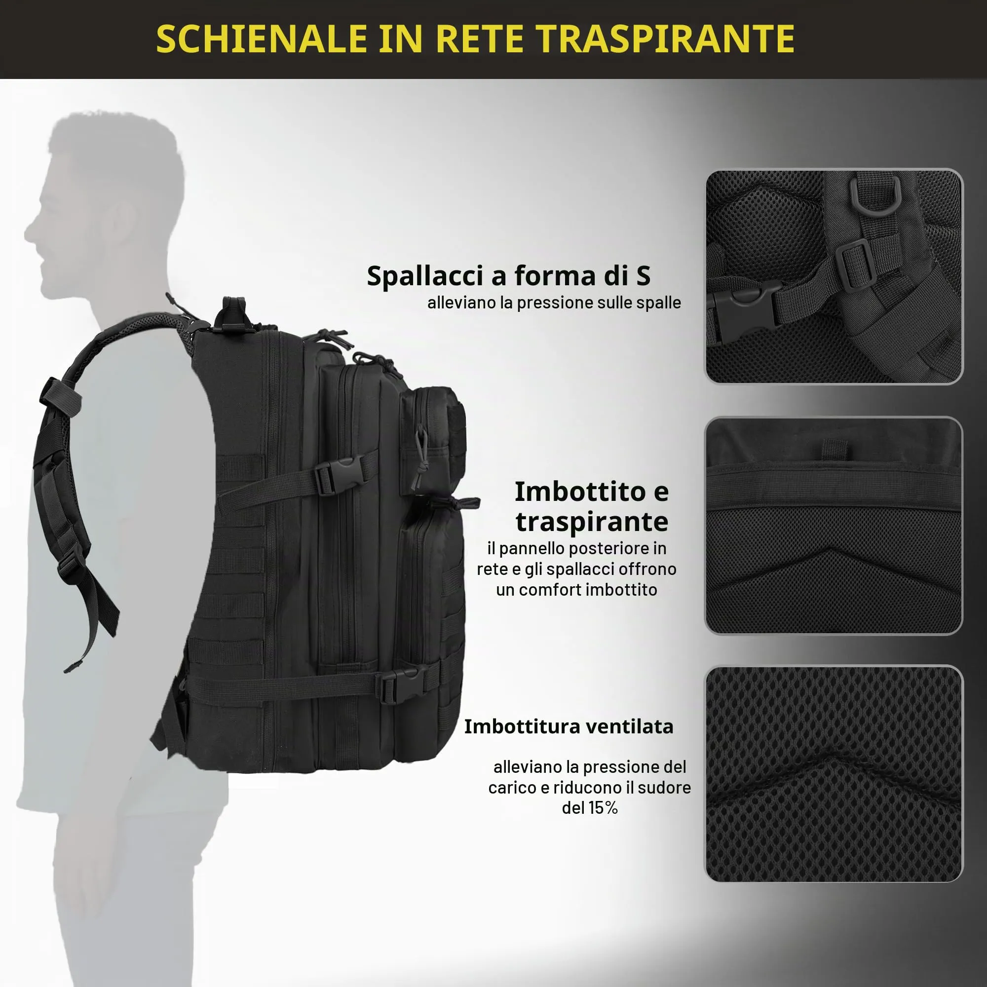 Zavothy Zaino Tattico Militare 45L con Sistema Molle, 23 x 25 x 45 cm - immagine 3
