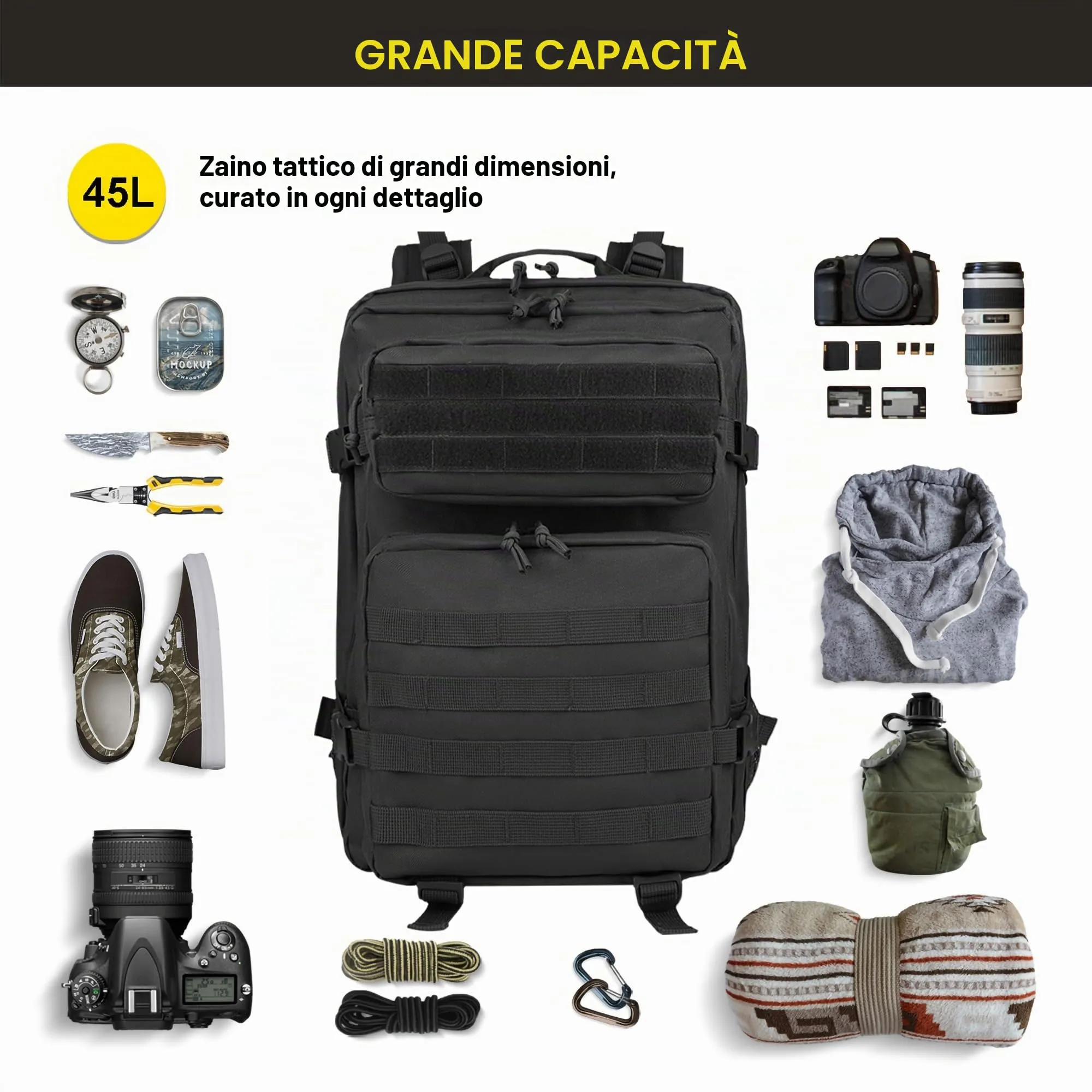 Zavothy Zaino Tattico Militare 45L con Sistema Molle, 23 x 25 x 45 cm - immagine 4