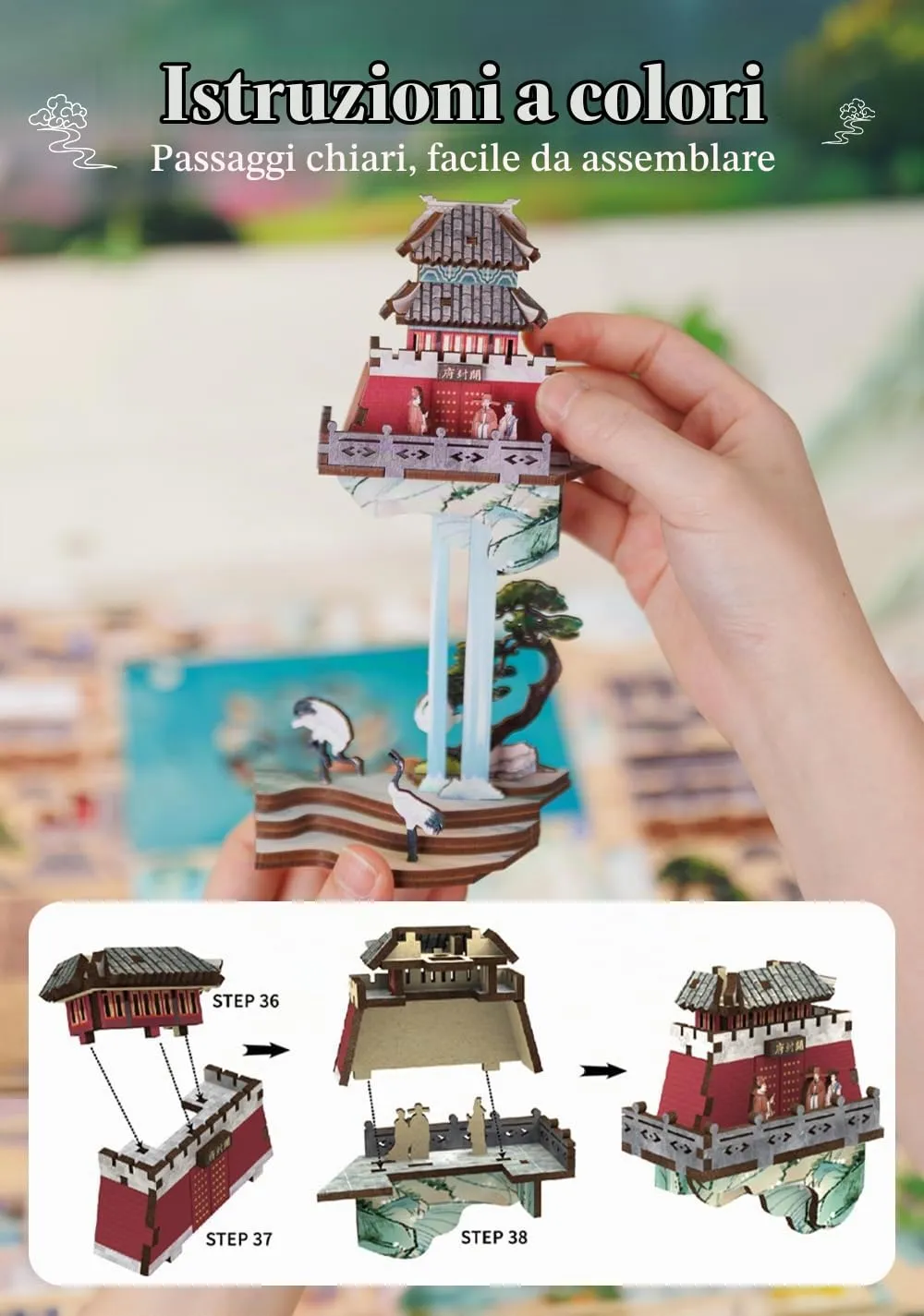 CUTEBEE DIY Book Nook Kit Su Dongpo's Life, 3D Wooden Miniature Diorama with LED Light and Dust Cover - immagine 3