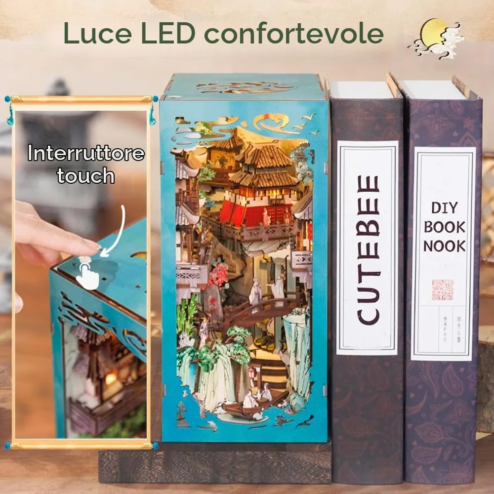 CUTEBEE DIY Book Nook Kit Su Dongpo's Life, 3D Wooden Miniature Diorama with LED Light and Dust Cover - immagine 5