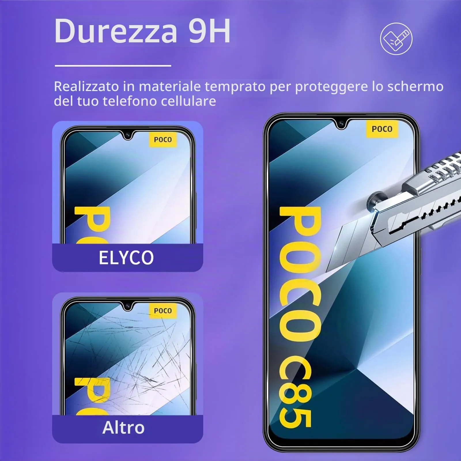 ELYCO Vetro Temperato per Xiaomi POCO C85, 3+2 Pezzi - immagine 3