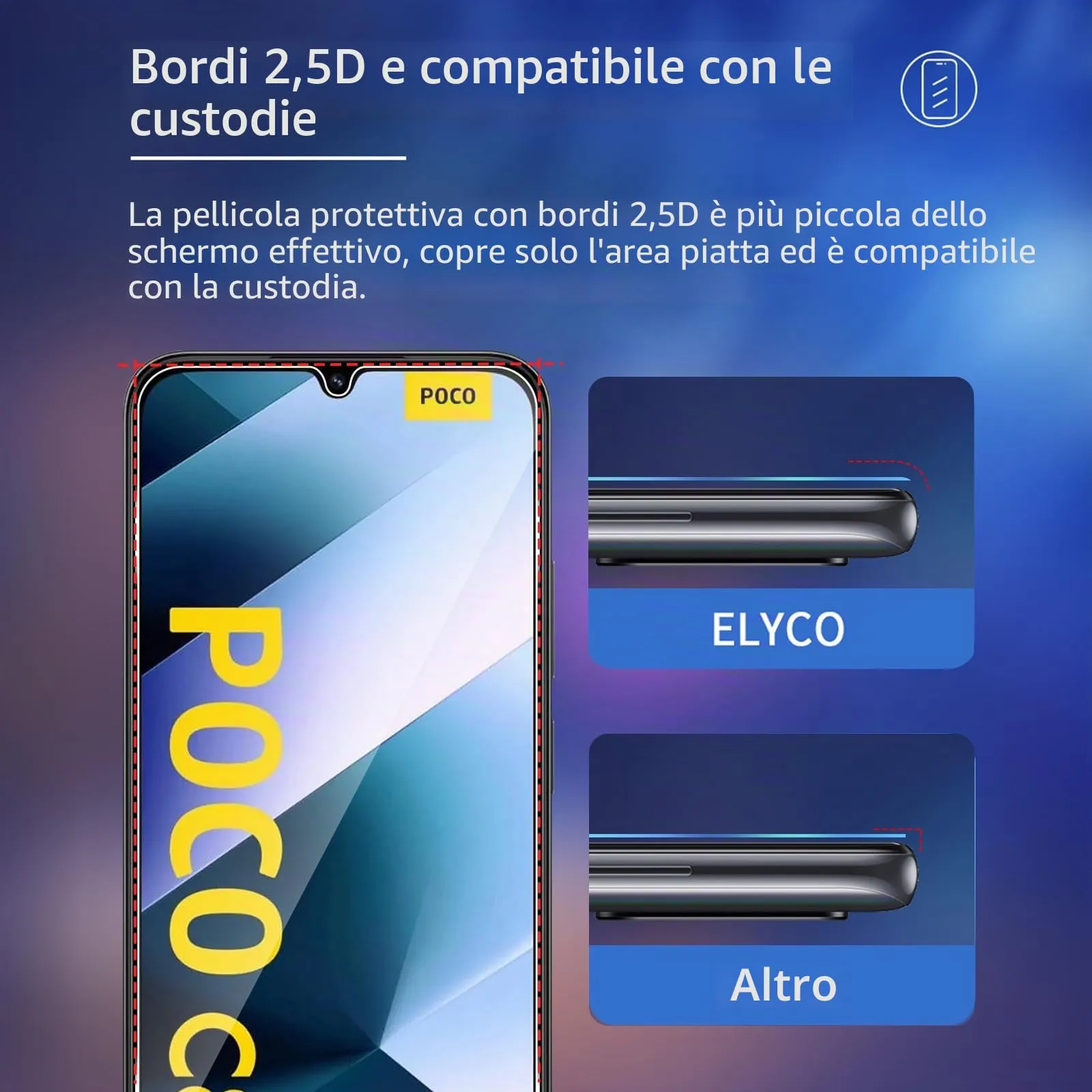 ELYCO Vetro Temperato per Xiaomi POCO C85, 3+2 Pezzi - immagine 5