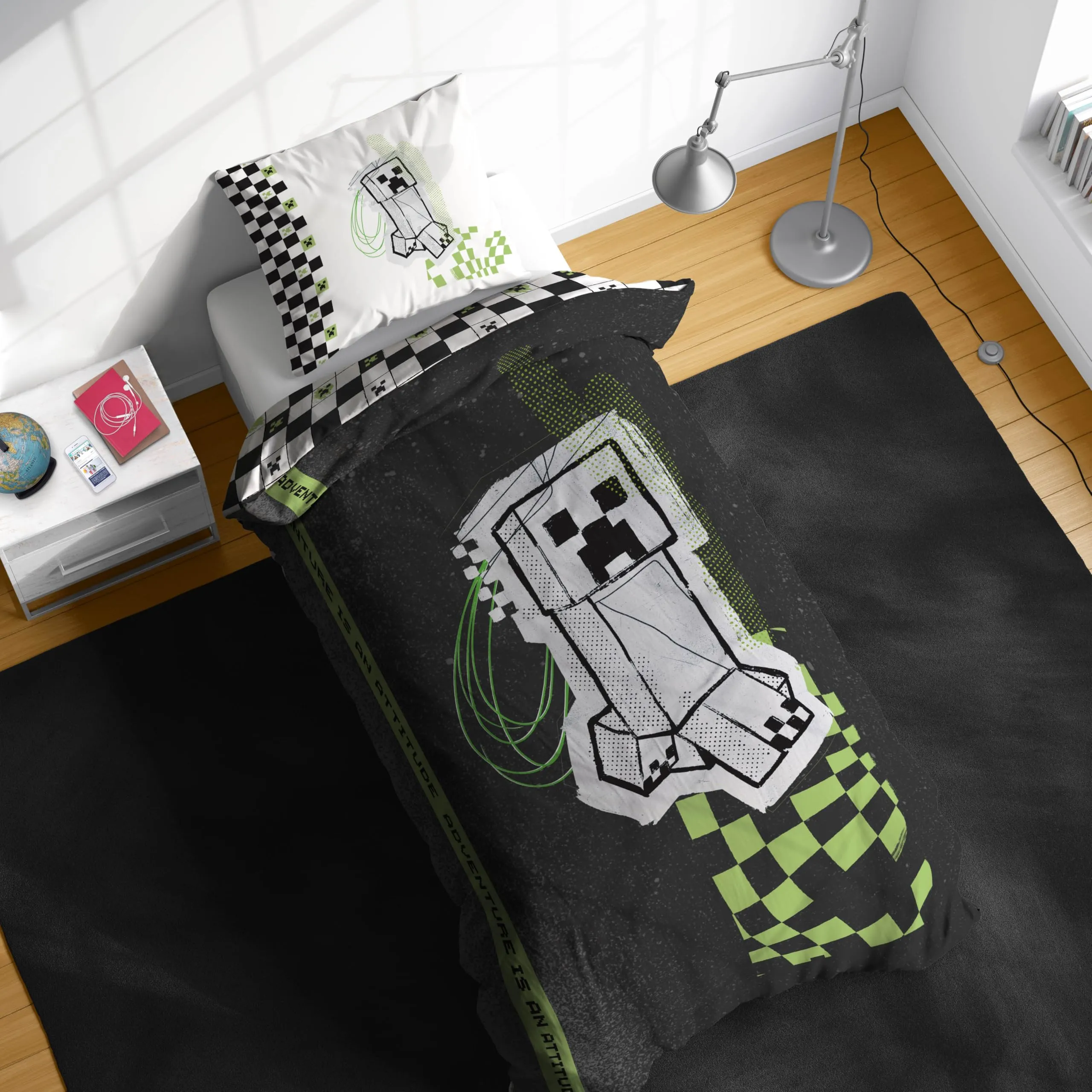 Jay Franco Minecraft Creeper Set Biancheria da Letto per Bambini, Copripiumino e Federa, Grigio, 2 Pezzi - immagine 6