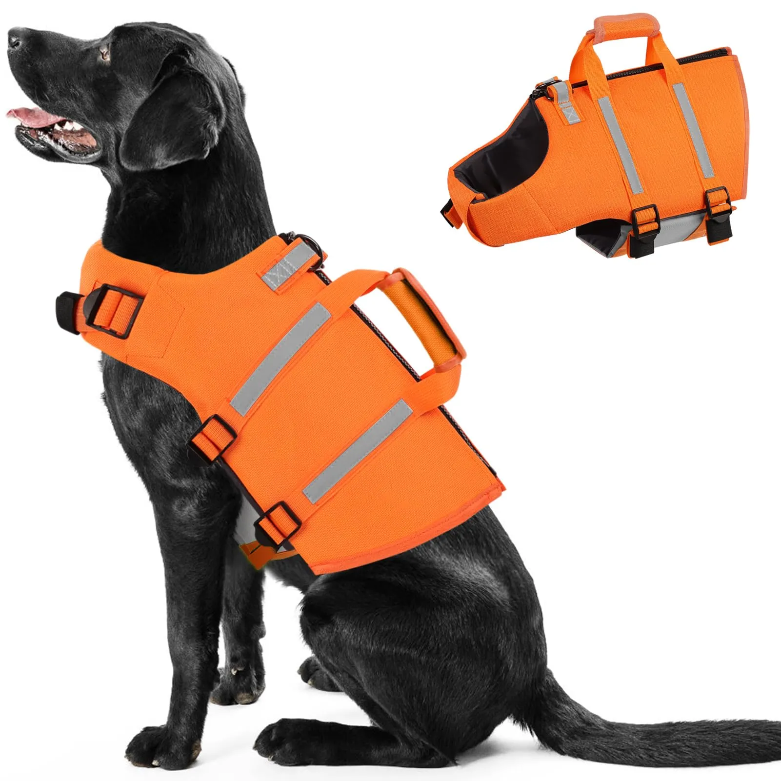 PUZAUKAL Giubbotto Salvagente per Cane in Ripstop con Cerniera sul Dorso, XXL, Arancione - immagine 1