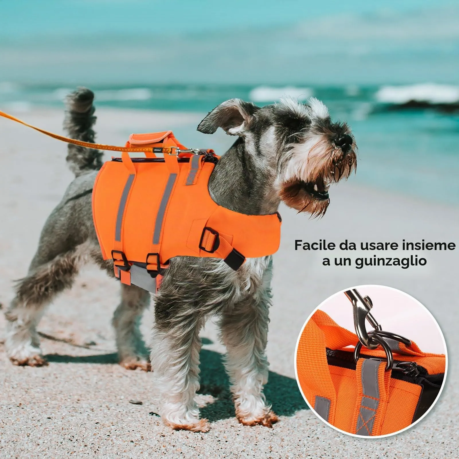 PUZAUKAL Giubbotto Salvagente per Cane in Ripstop con Cerniera sul Dorso, XXL, Arancione - immagine 4