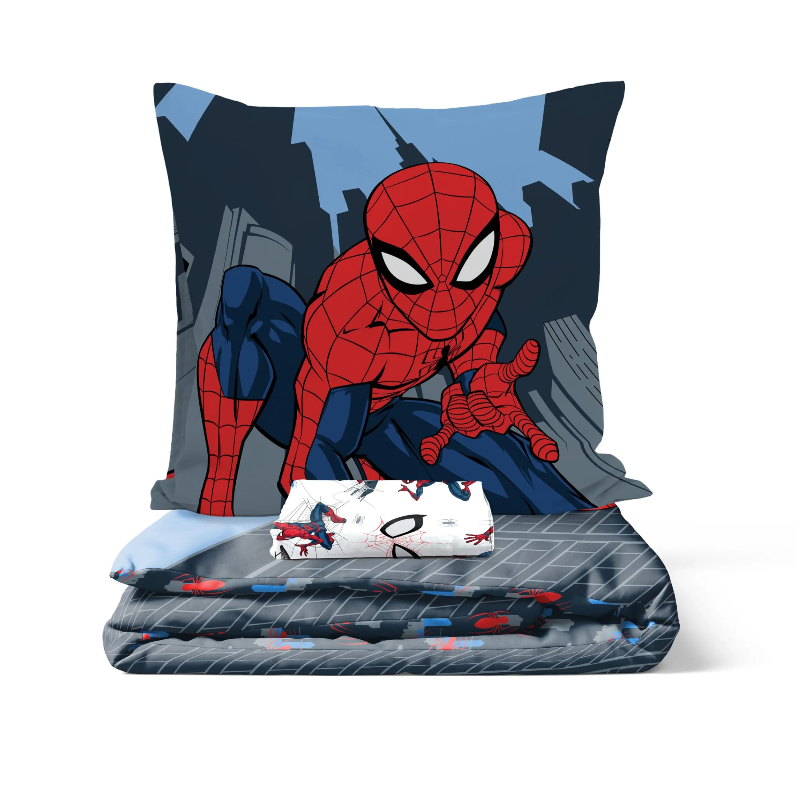 Jay Franco Marvel Spiderman Set Copripiumino 3 Pezzi, Blu Scuro, 135x200/80x80 - immagine 2