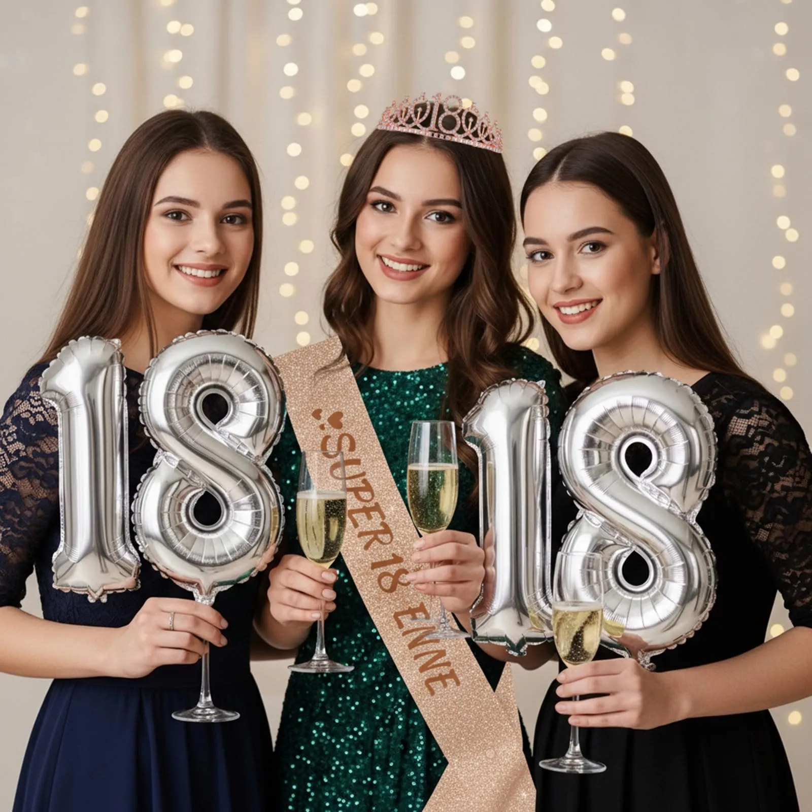 NEONSKY Set Compleanno Donna con Fascia, Corona, Spilla Mini Corona e Biglietto con Busta Kraft (18 anni) - immagine 6