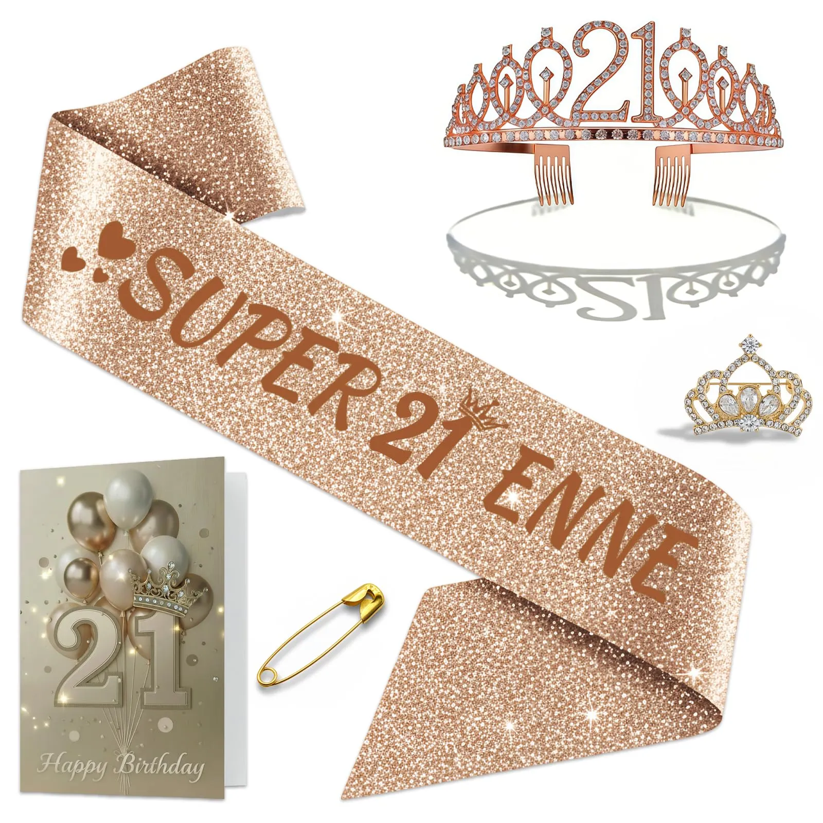NEONSKY Set Compleanno Donna con Fascia, Corona e Spilla Mini Corona (21 anni) - immagine 1