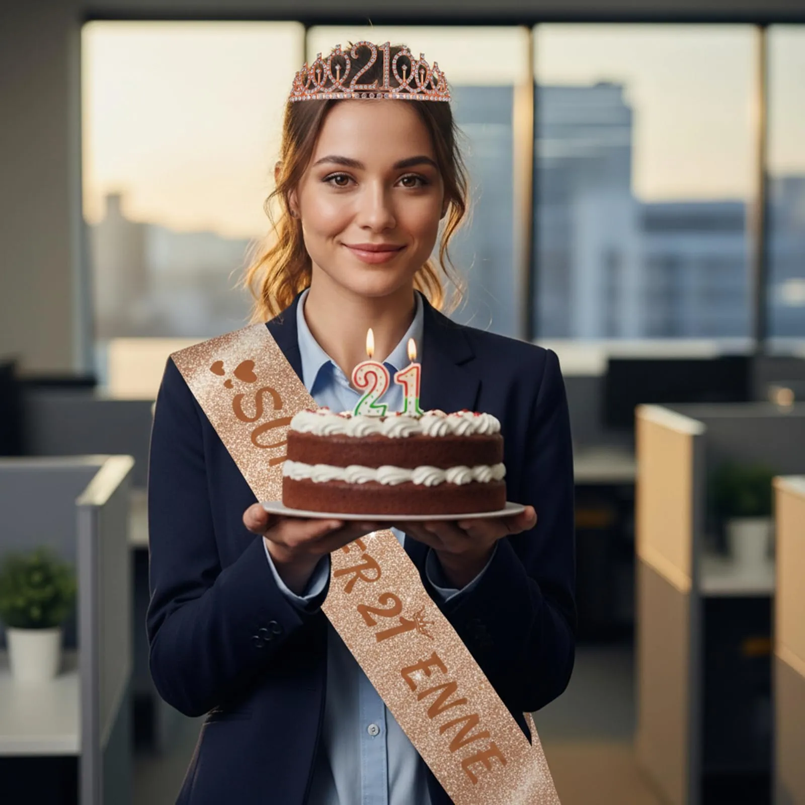 NEONSKY Set Compleanno Donna con Fascia, Corona e Spilla Mini Corona (21 anni) - immagine 6