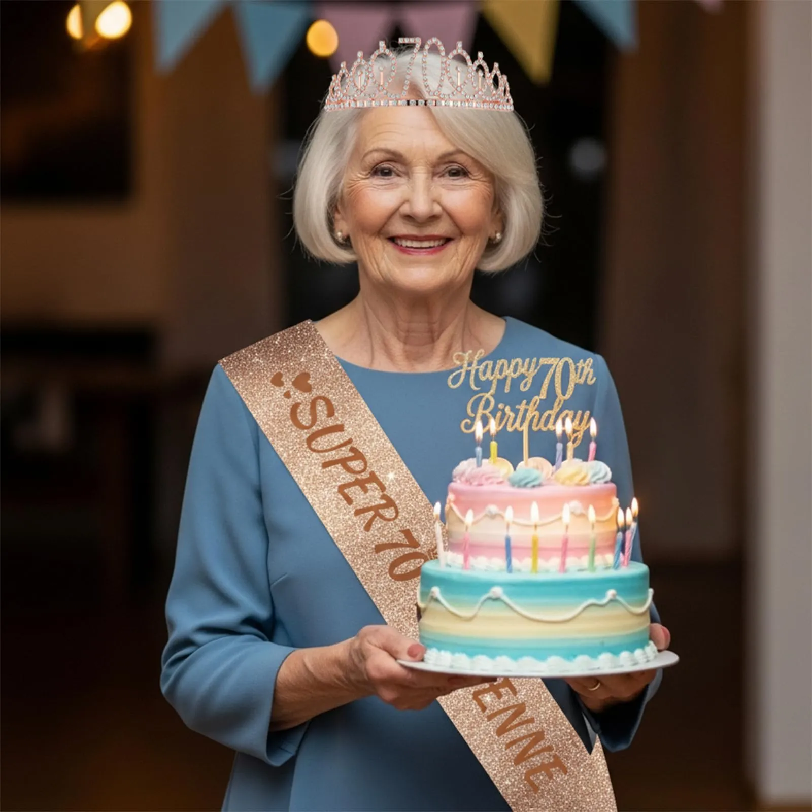 NEONSKY Set Compleanno Donna con Fascia, Corona e Spilla Mini Corona (70 Anni) - immagine 6