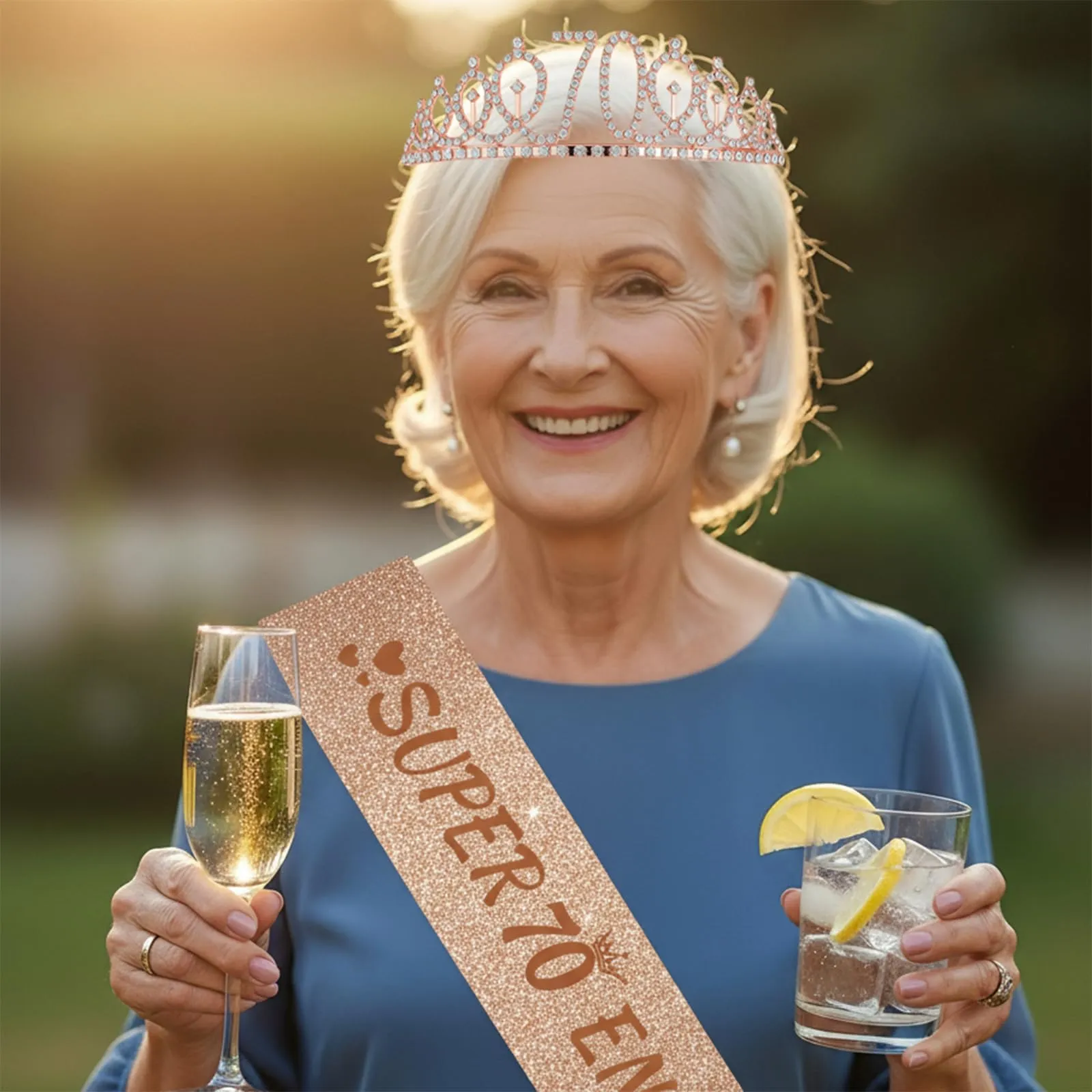 NEONSKY Set Compleanno Donna con Fascia, Corona e Spilla Mini Corona (70 Anni) - immagine 7