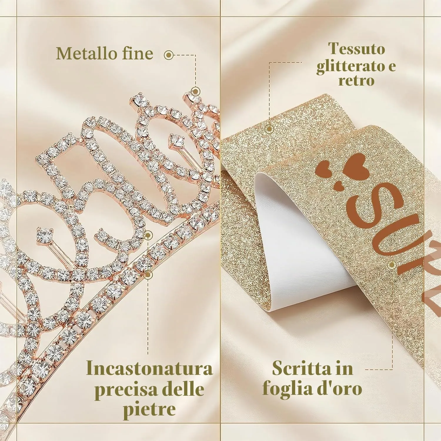 NEONSKY Set Compleanno Donna con Fascia, Corona, Spilla Mini Corona e Biglietto con Busta Kraft (40 anni) - immagine 3