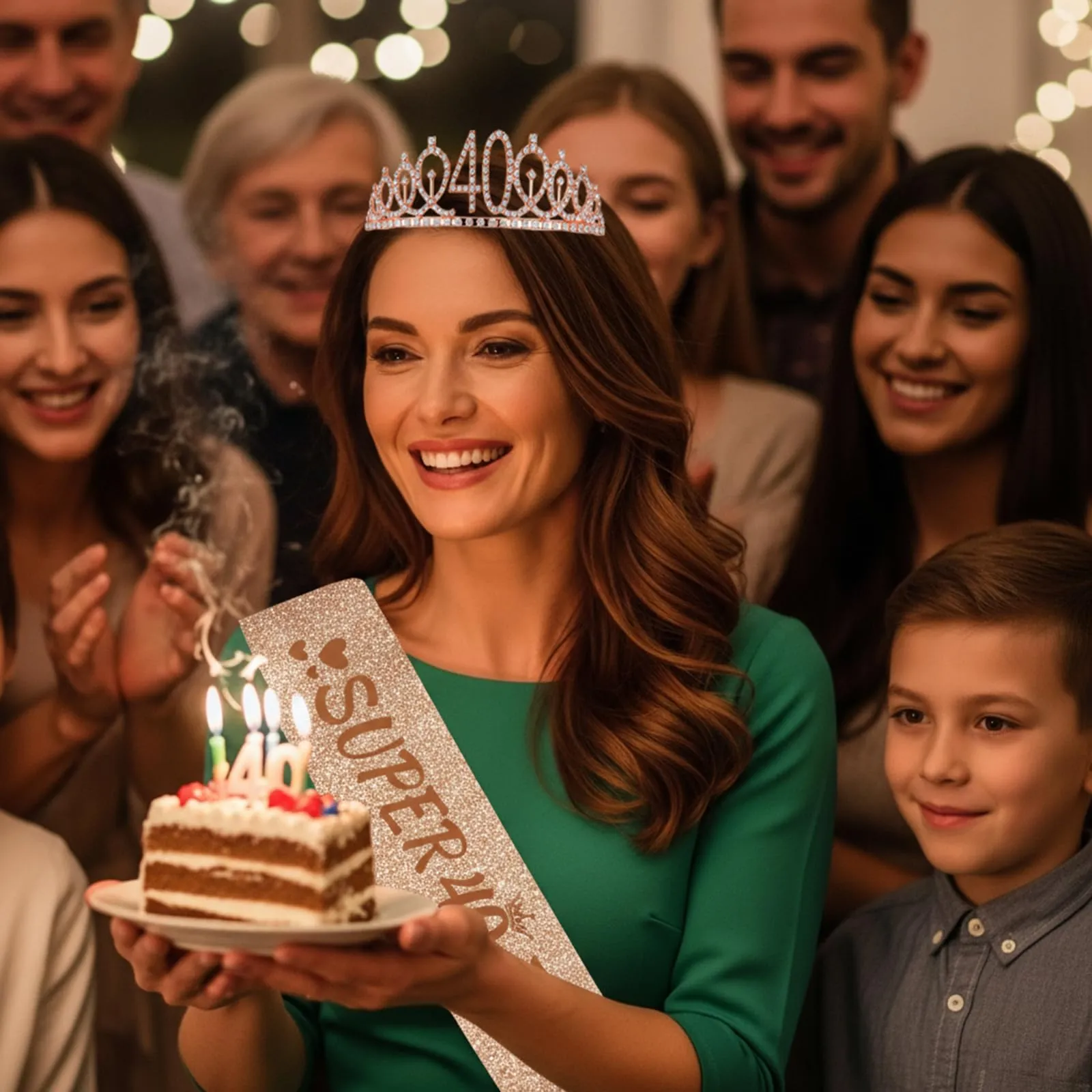 NEONSKY Set Compleanno Donna con Fascia, Corona, Spilla Mini Corona e Biglietto con Busta Kraft (40 anni) - immagine 5
