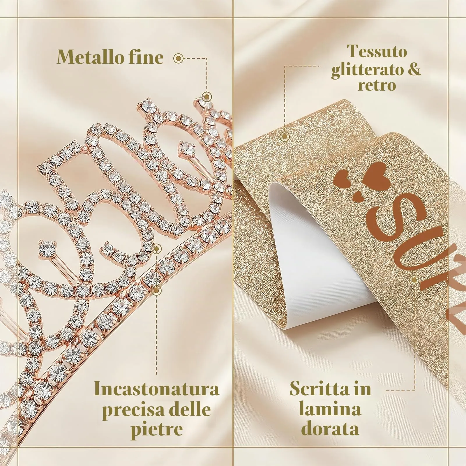 NEONSKY Set Compleanno Donna con Fascia, Corona, Spilla Mini Corona, Biglietto e Busta Kraft (60 anni) - immagine 3