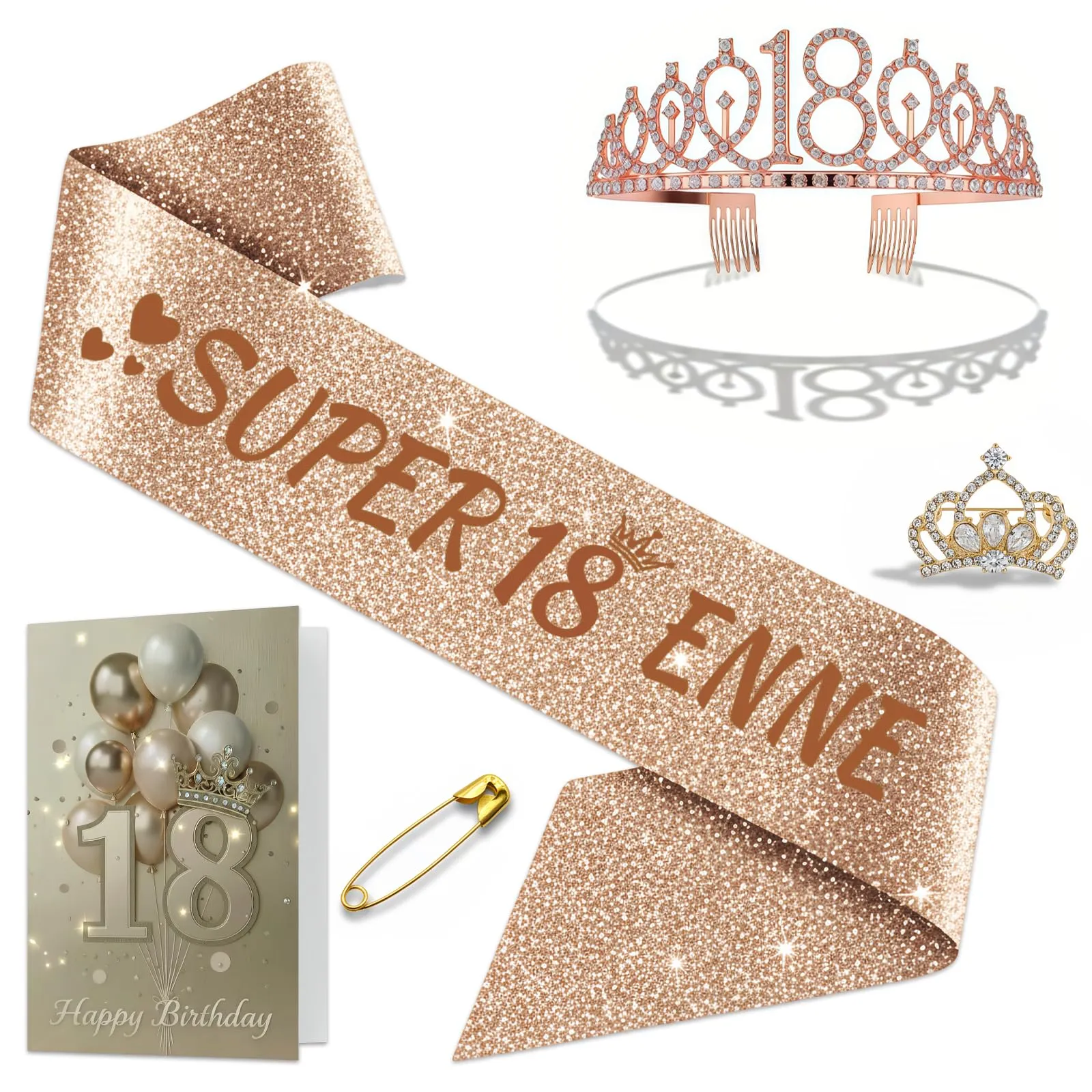 NEONSKY Set Compleanno Donna con Fascia, Corona, Spilla Mini Corona, Biglietto e Busta Kraft (50 anni) - immagine 1