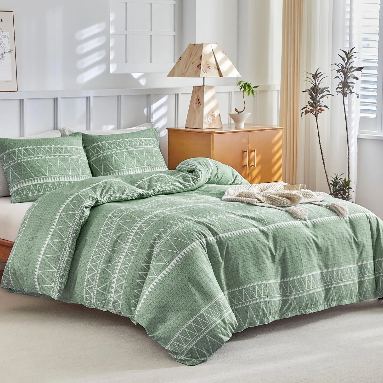 Tokokimo Set Copripiumino Matrimoniale 3 Pezzi in Microfibra, Motivo Bohémien, 240x220cm, Verde - immagine 1
