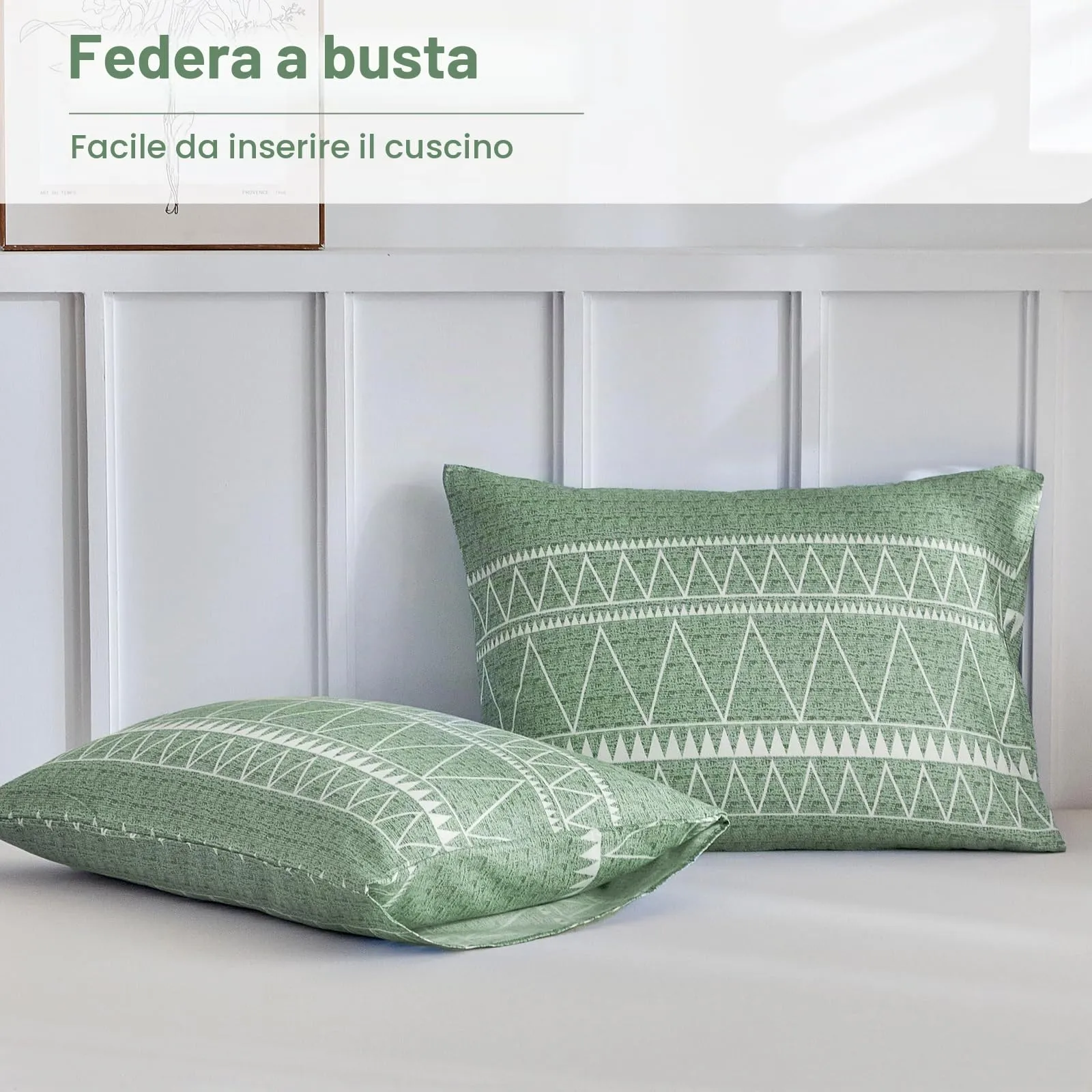 Tokokimo Set Copripiumino Matrimoniale 3 Pezzi in Microfibra, Motivo Bohémien, 240x220cm, Verde - immagine 7
