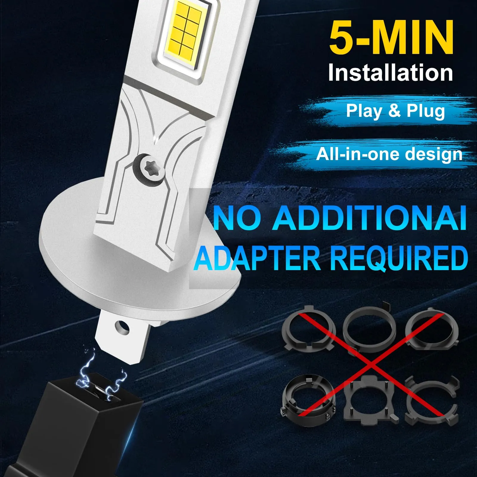 Sycreek Lampadine LED H1+H7, 30000LM 6500K Bianco Freddo 12V per Auto e Moto, Plug-n-Play, 4 Lampadine - immagine 8