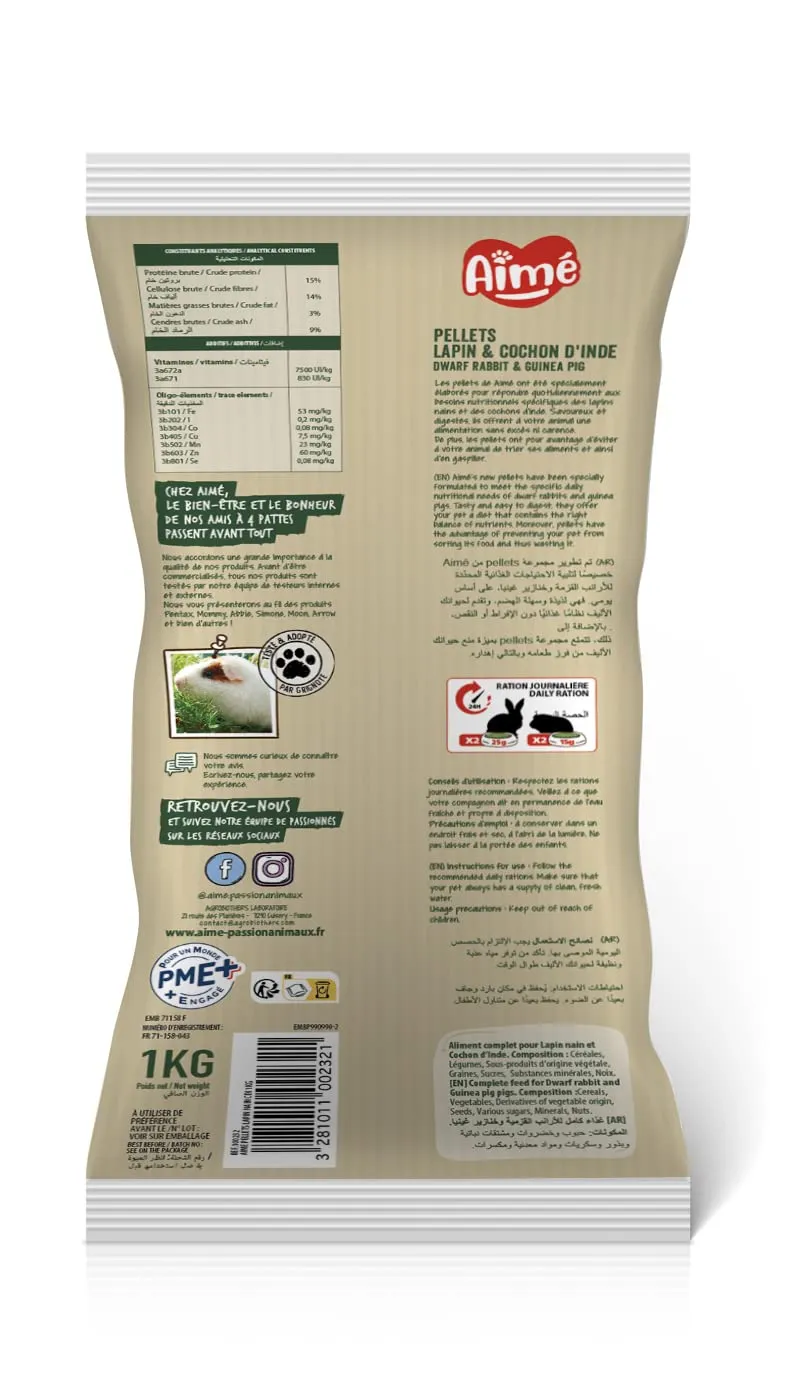 Aimé Nutri'Balance Pasto Completo per Conigli Nani e Porcellini d'India, 1 kg - immagine 2