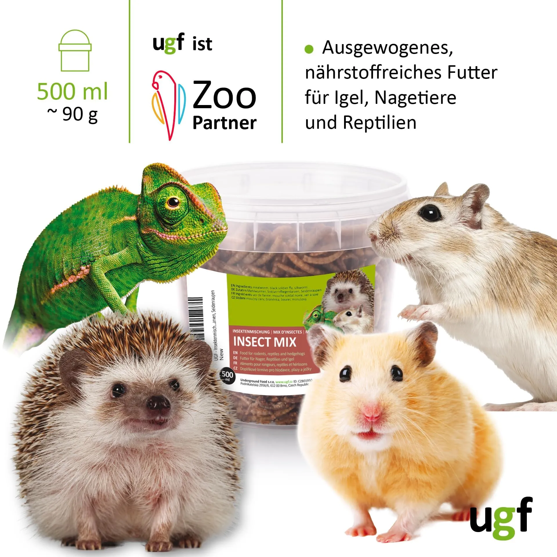 UGF Underground Food Mix di insetti (vermi della farina, larve di mosca soldato nera, bachi da seta), 80 g, secchio da 500 ml - immagine 2
