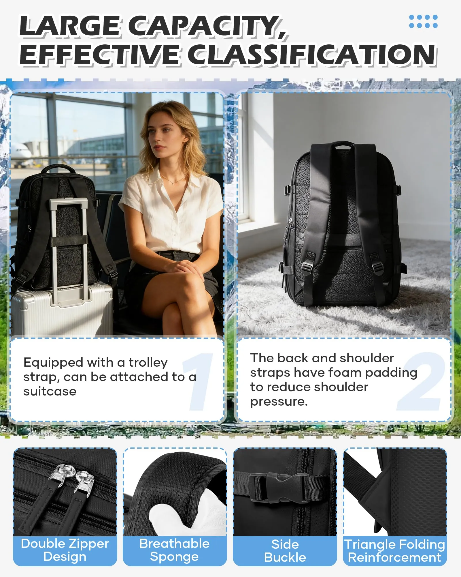 BJLFS Borse da Cabina Ryanair 40x30x20 Bagaglio a Mano Sottovuoto Donna - immagine 6