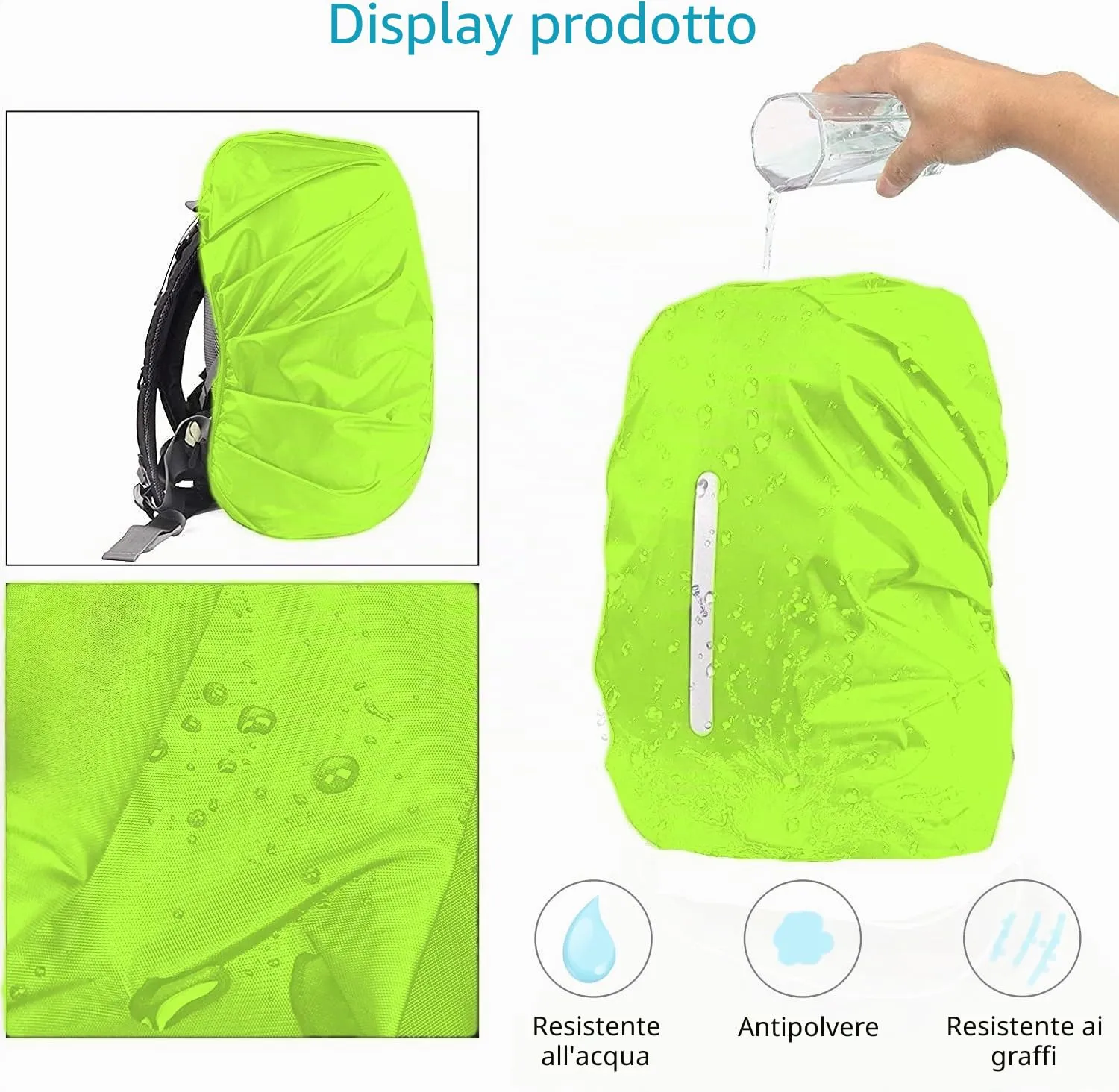 GUKOY Copertura Impermeabile per Zaino con Fibbia Riflettente, Verde, XL (56-70L) - immagine 2