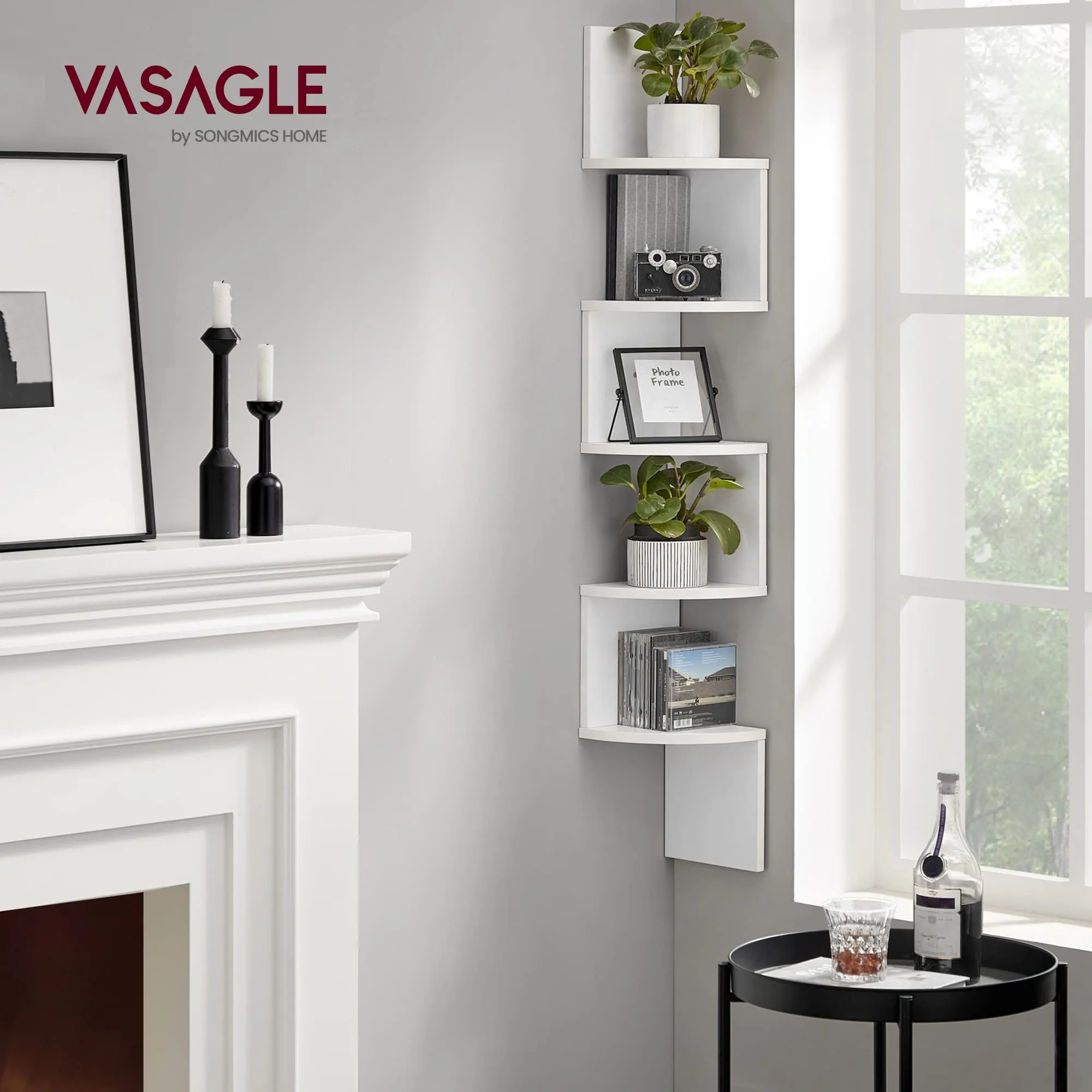 VASAGLE Set di 2 scaffali angolari a parete, 5 ripiani, Bianco LLS822T14 - immagine 2