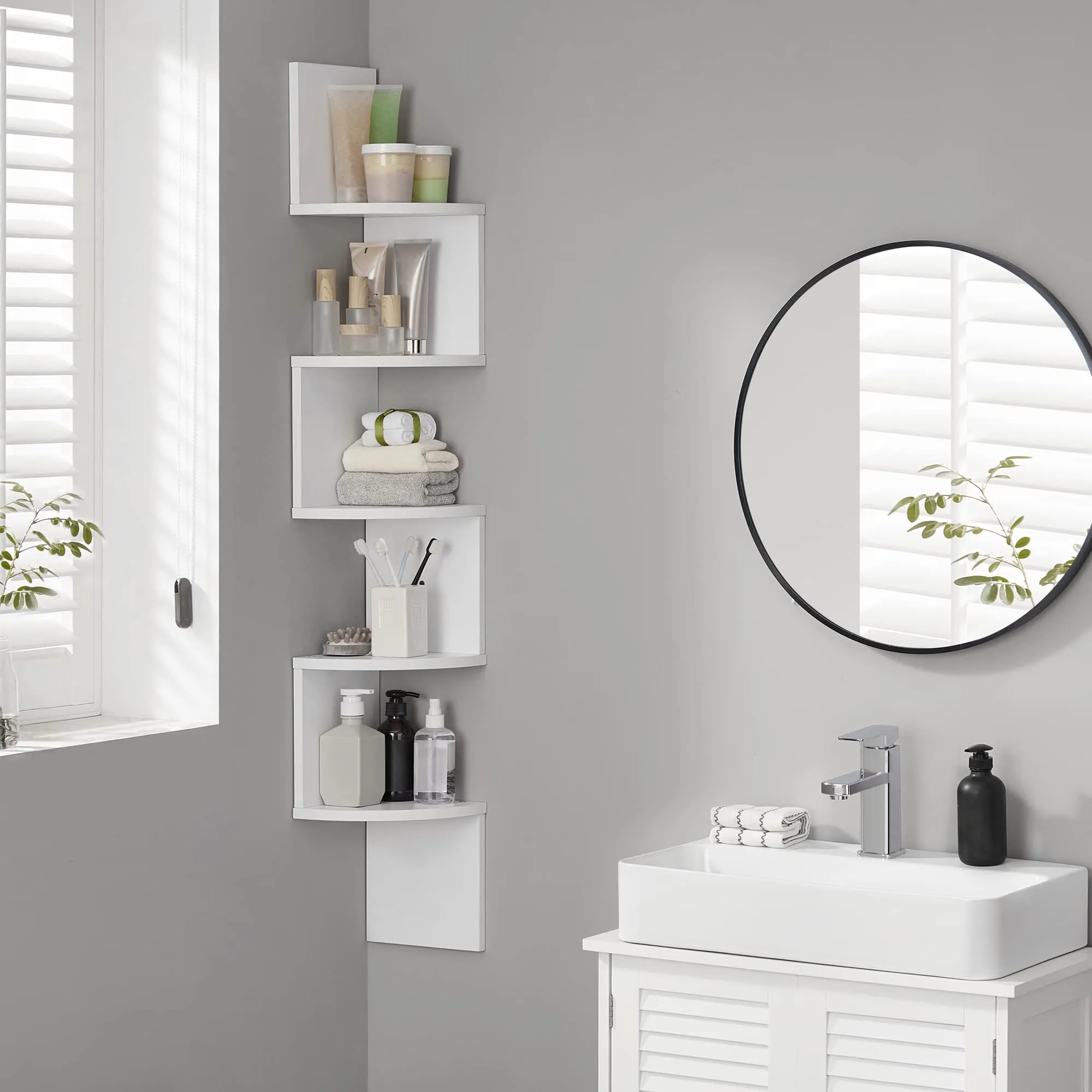 VASAGLE Set di 2 scaffali angolari a parete, 5 ripiani, Bianco LLS822T14 - immagine 5