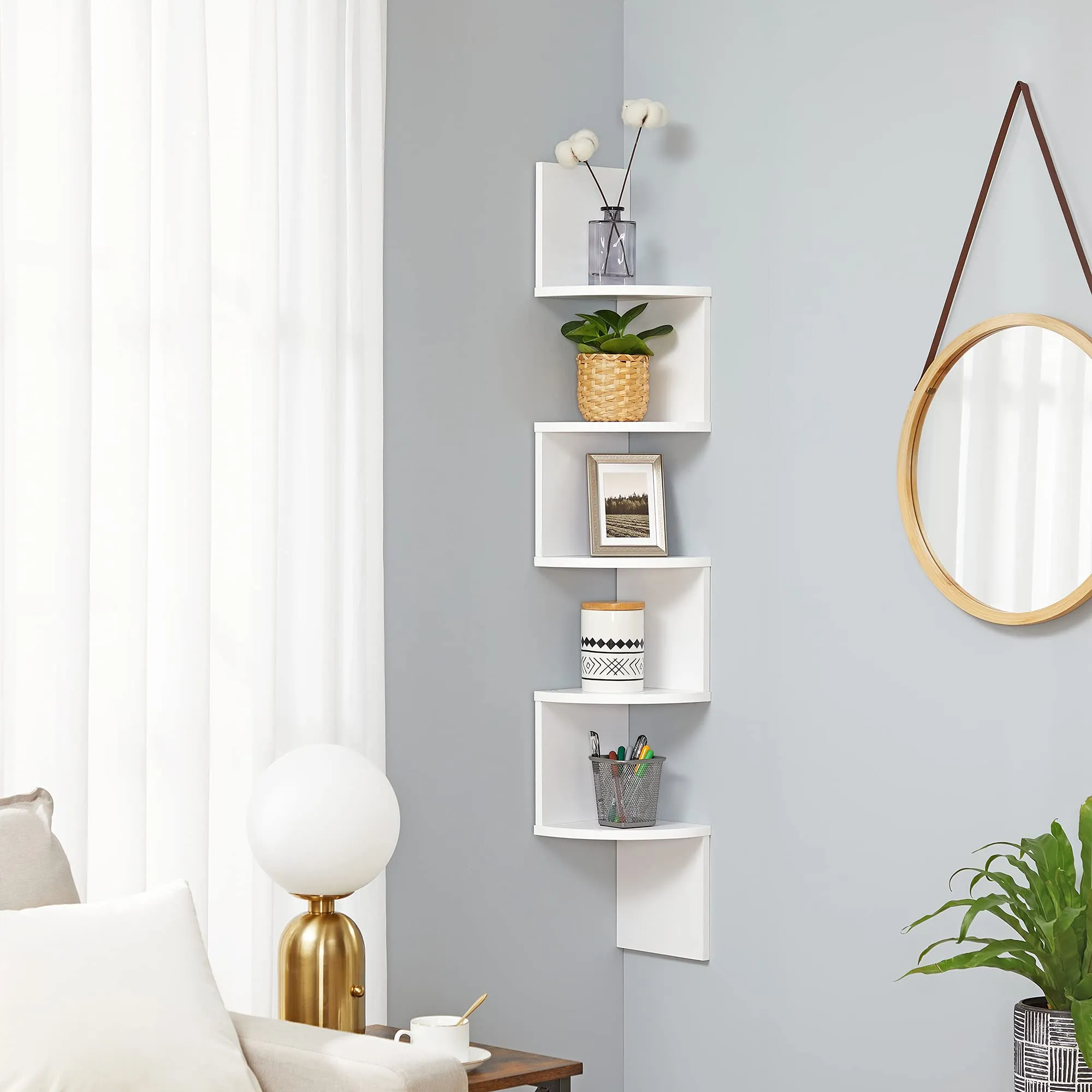 VASAGLE Set di 2 scaffali angolari a parete, 5 ripiani, Bianco LLS822T14 - immagine 8