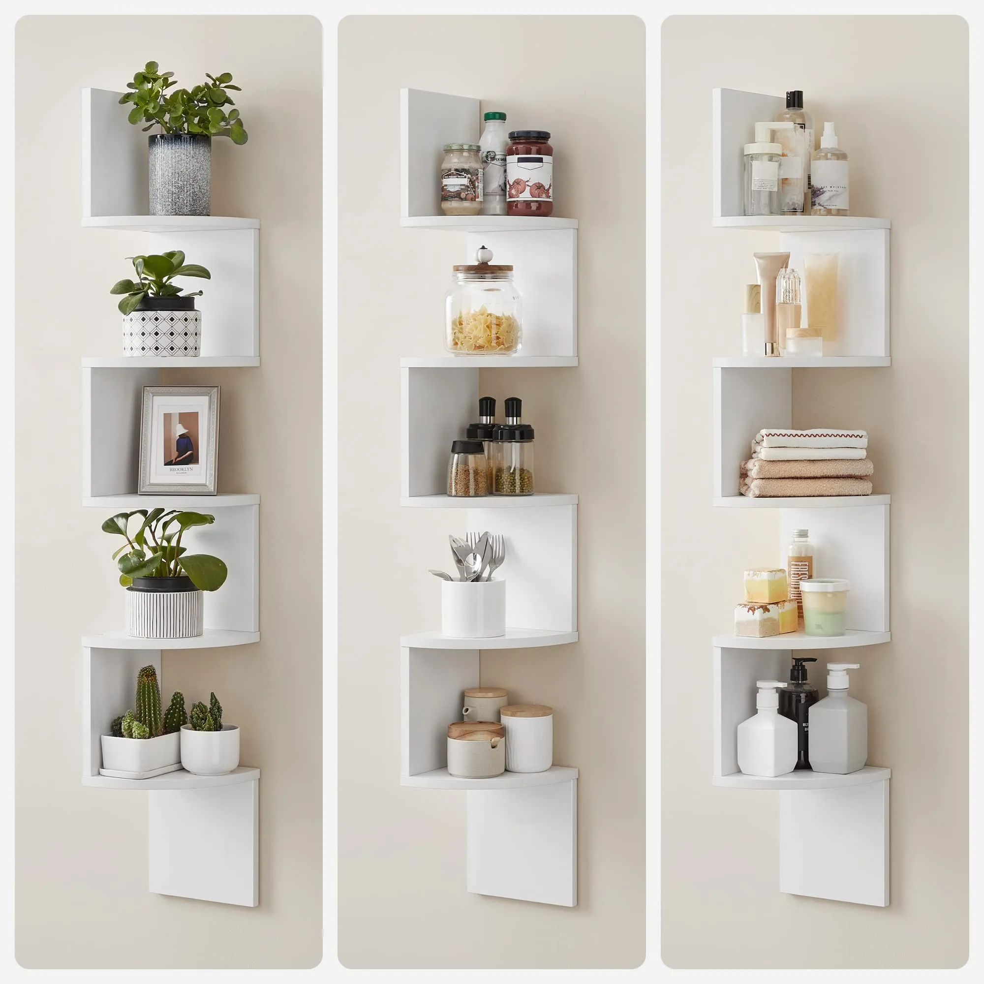 VASAGLE Set di 2 scaffali angolari a parete, 5 ripiani, Bianco LLS822T14 - immagine 9