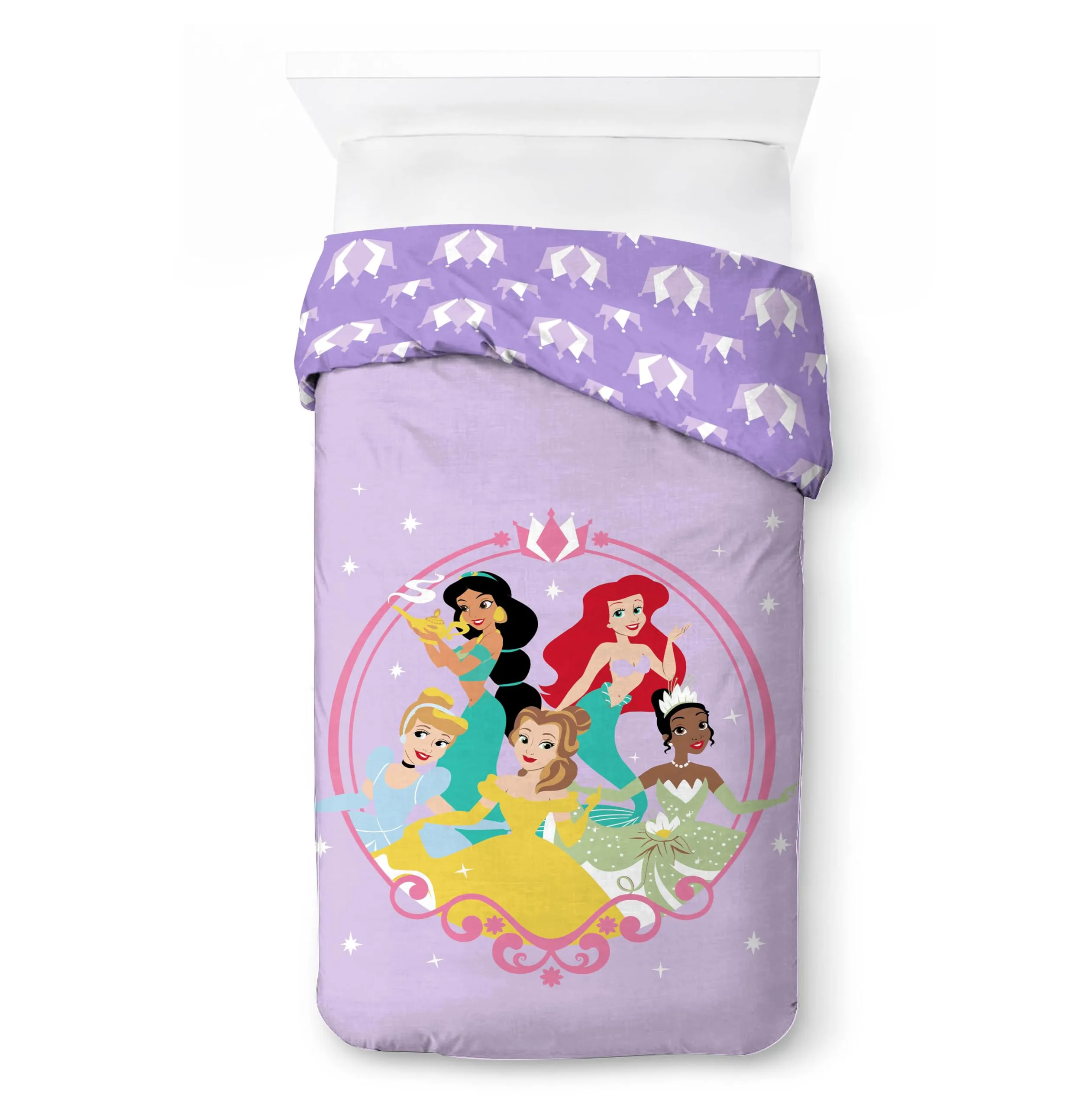 Jay Franco Disney Princess Bedding Set, Ariel, Belle, Cenerentola, Gelsomino, Purple, 2 Pieces (Duvet Cover and Pillowcase) - immagine 2